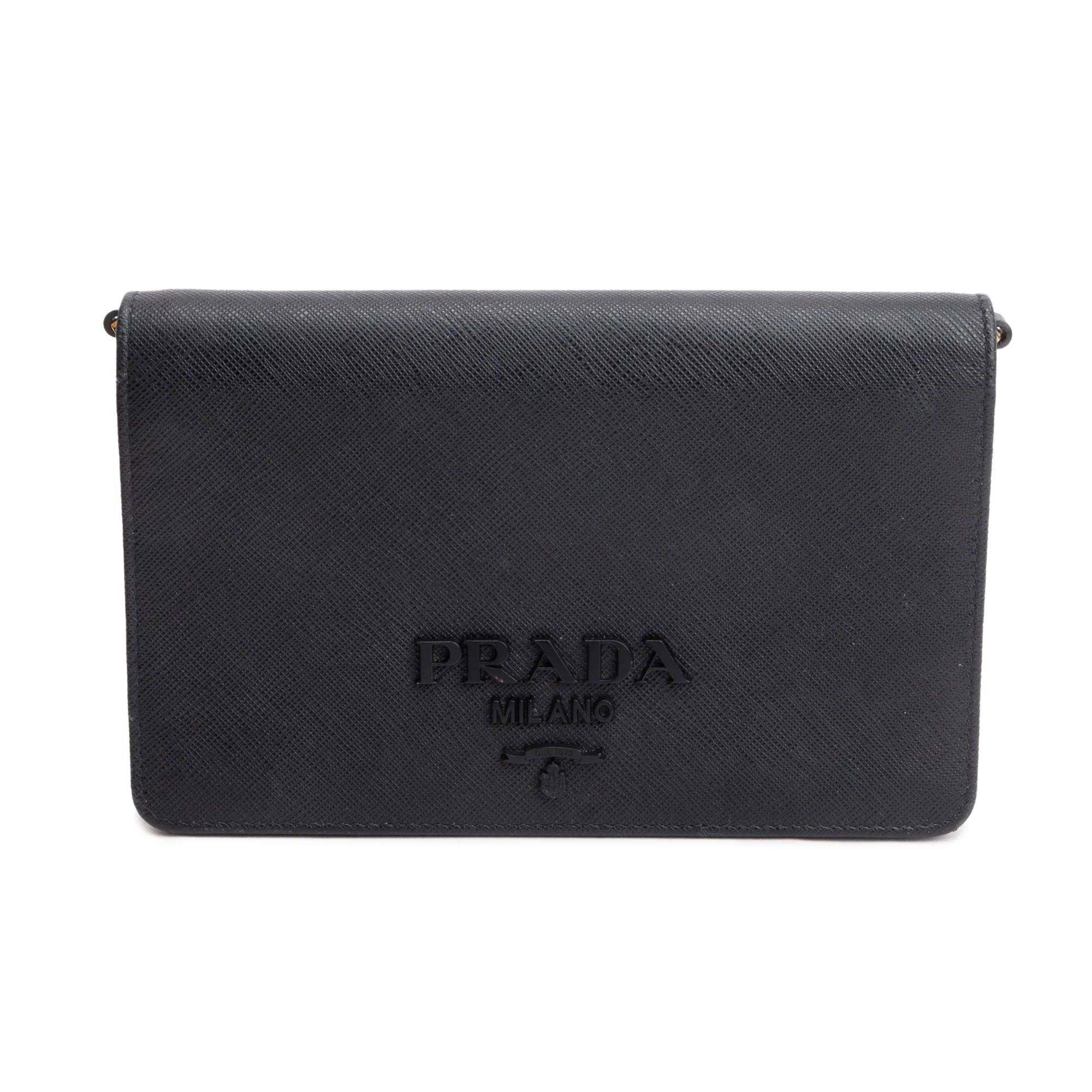 Prada Black Saffiano Lux Monochrome Wallet on Chain - Image 3