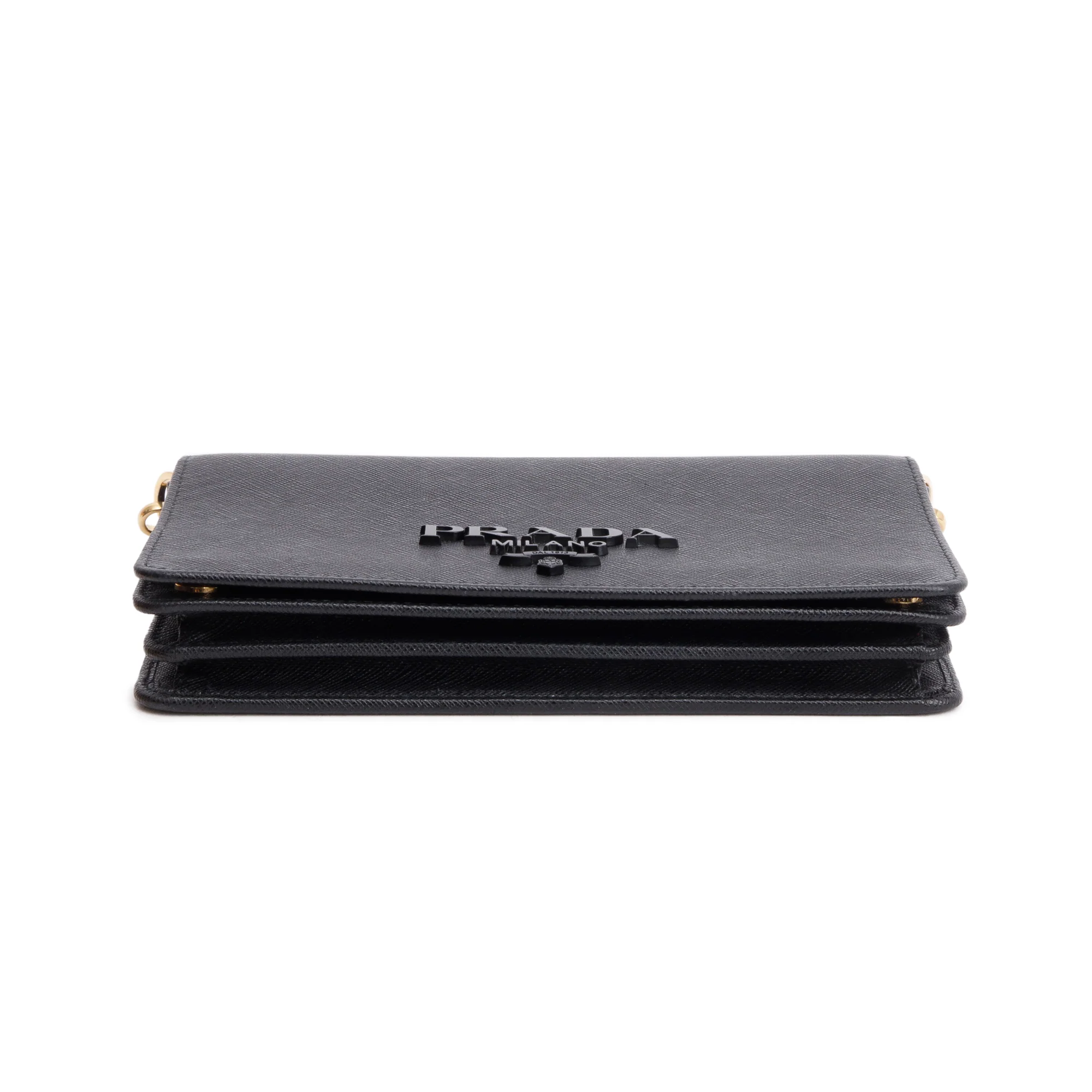 Prada Black Saffiano Lux Monochrome Wallet on Chain - Image 7