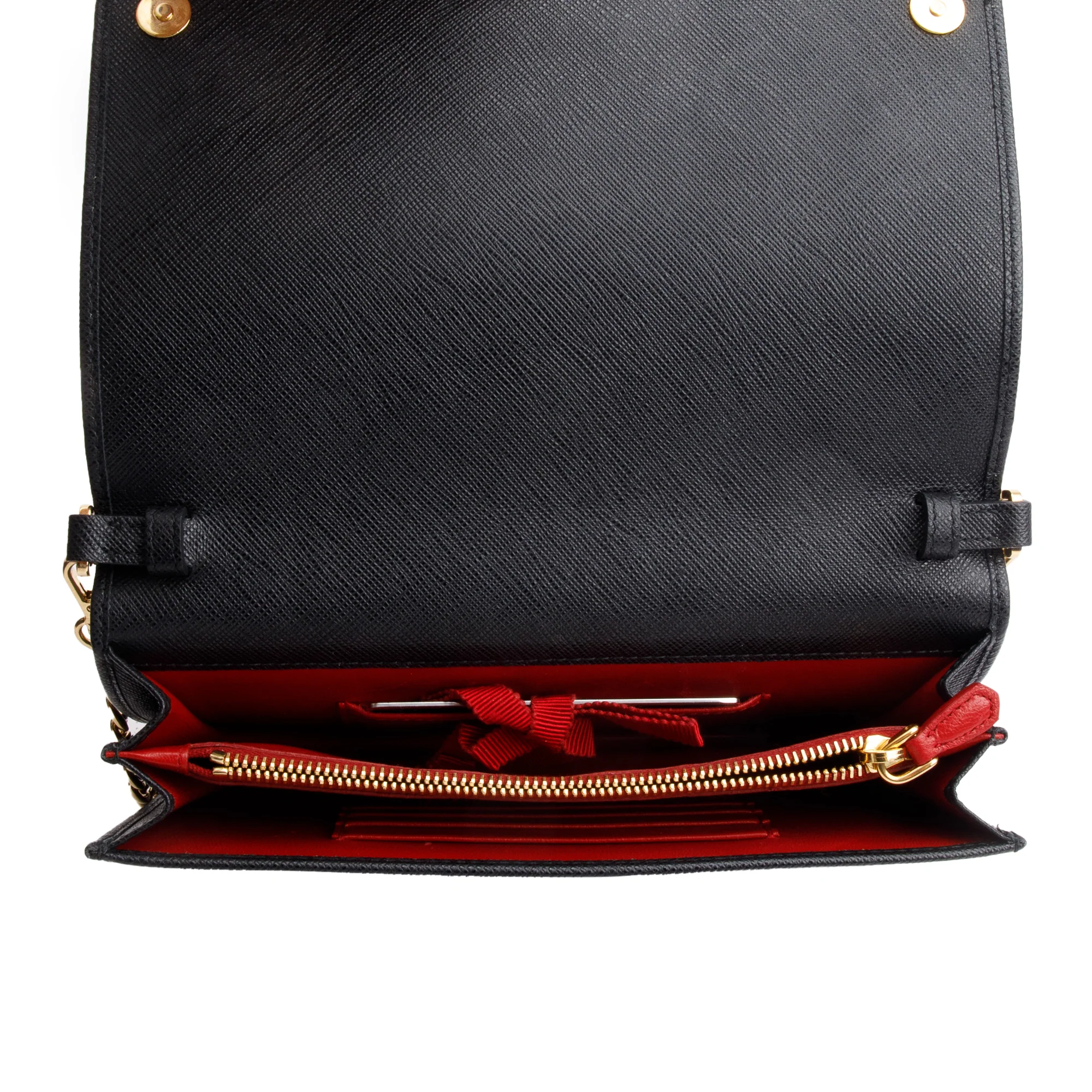 Prada Black Saffiano Lux Monochrome Wallet on Chain - Image 8