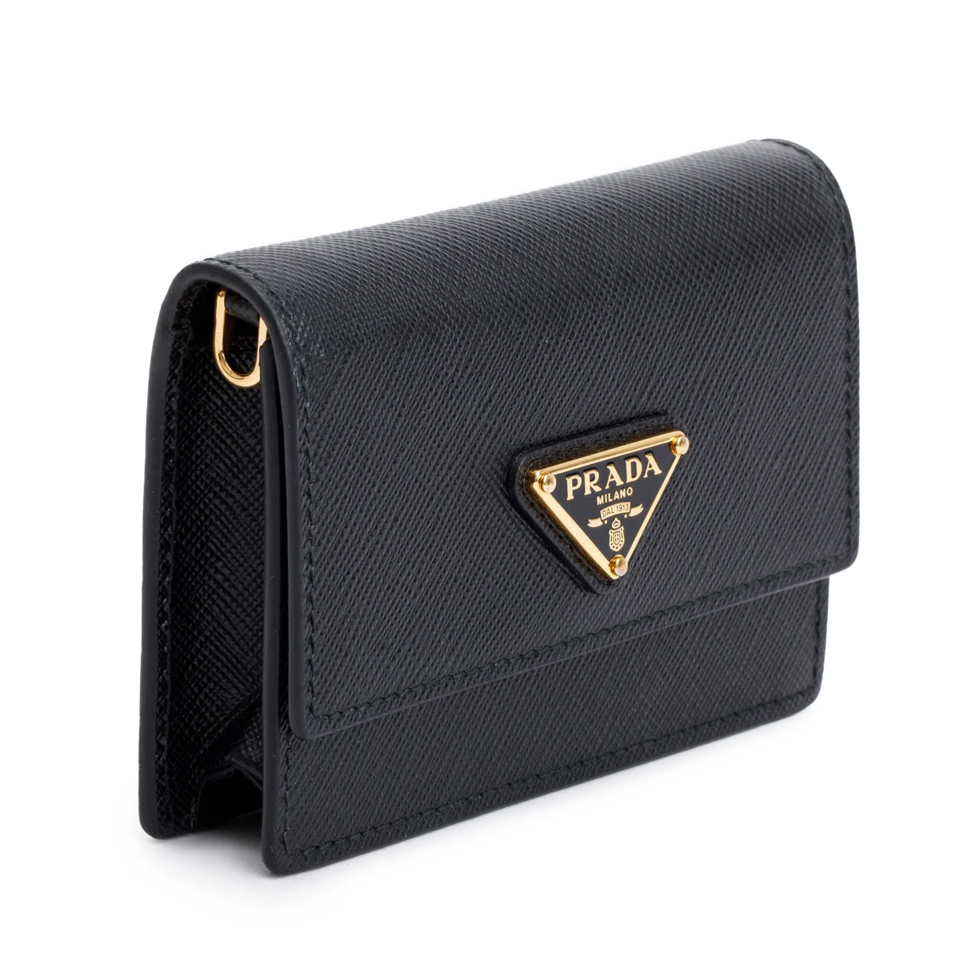Prada Black Saffiano Metal Card Holder on Chain - Image 4