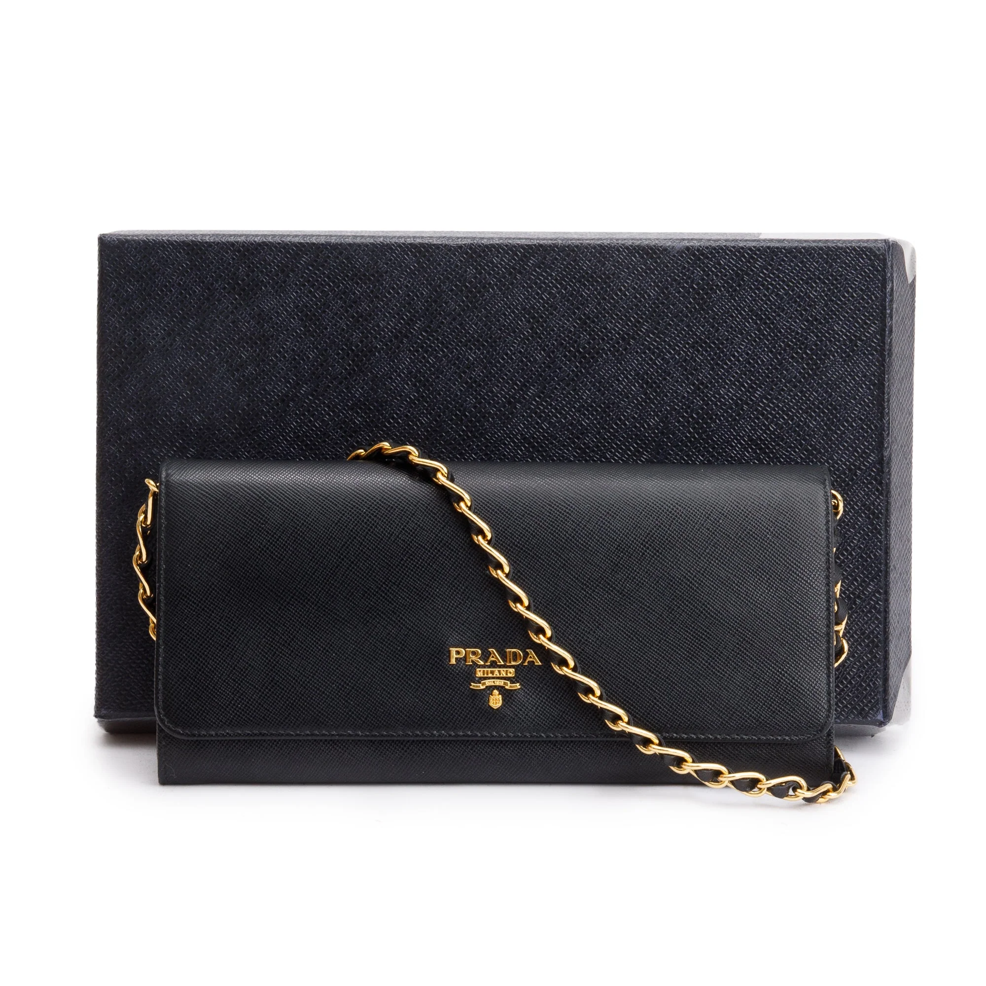 Prada Black Saffiano Metal Continental Wallet on Chain w/ Box - Image 3