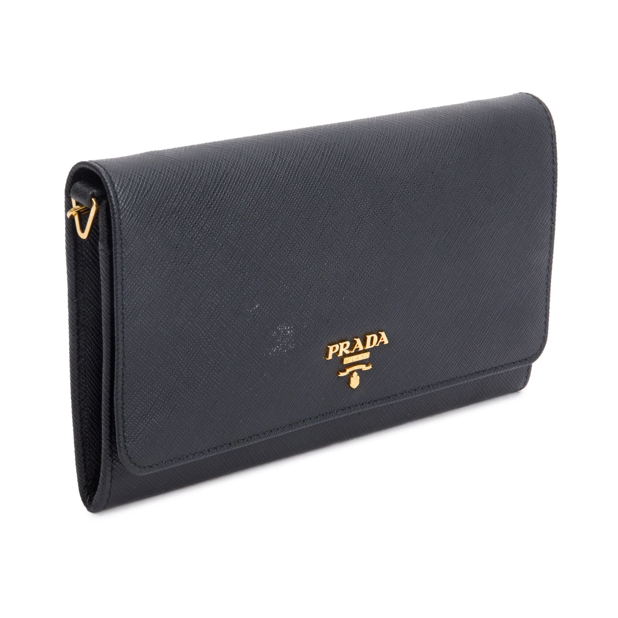 Prada Black Saffiano Metal Continental Wallet on Chain w/ Box & Authenticity Card - Image 5