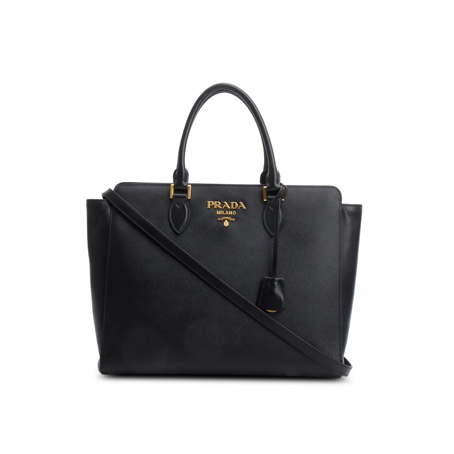 Prada Black Saffiano Soft Calf Leather Medium Tote w/ Strap & Authenticity Card
