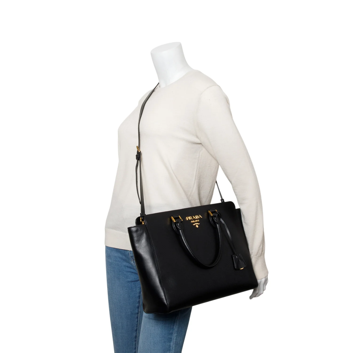 Prada Black Saffiano Soft Calf Leather Medium Tote w/ Strap & Authenticity Card - Image 2