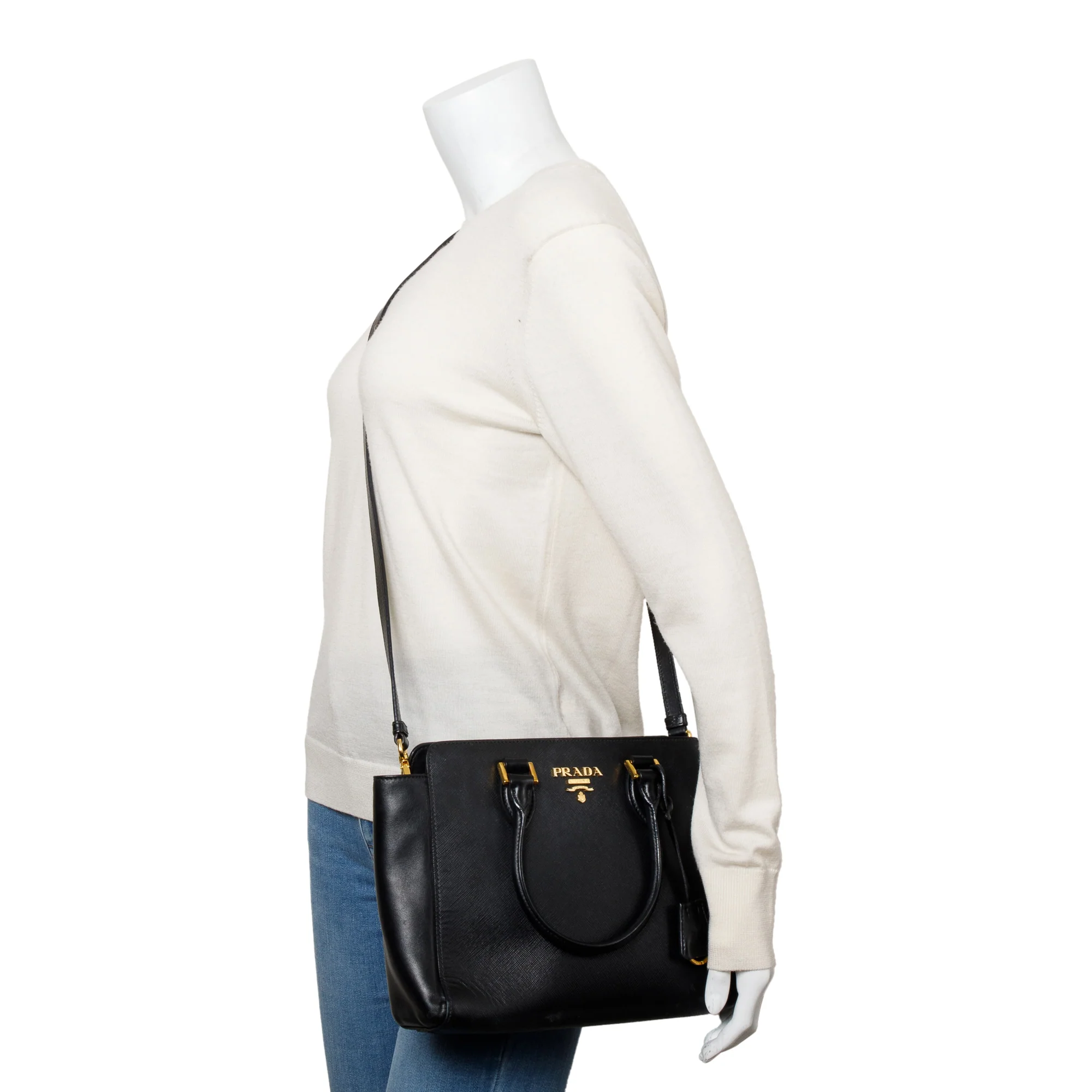 Prada Black Saffiano Soft Calf Leather Tote w/ Strap - Image 2