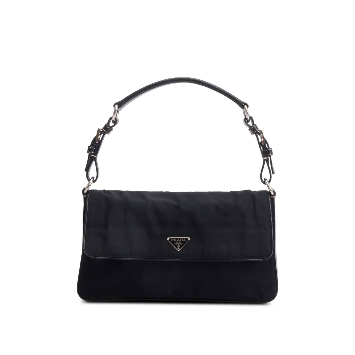 Prada Black Saffiano-Trimmed Tessuto Nylon Flap Shoulder Bag