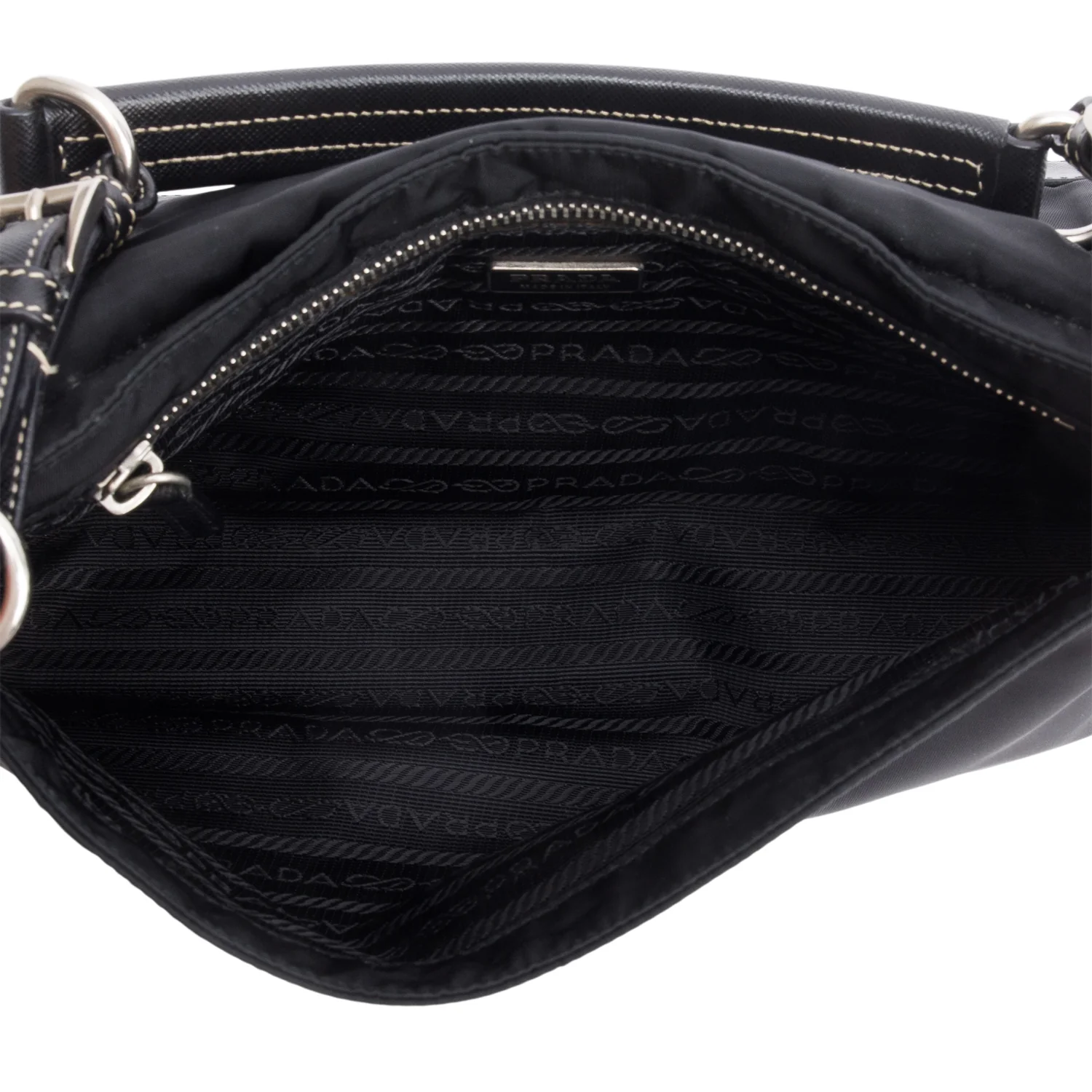 Prada Black Saffiano-Trimmed Tessuto Nylon Flap Shoulder Bag - Image 7