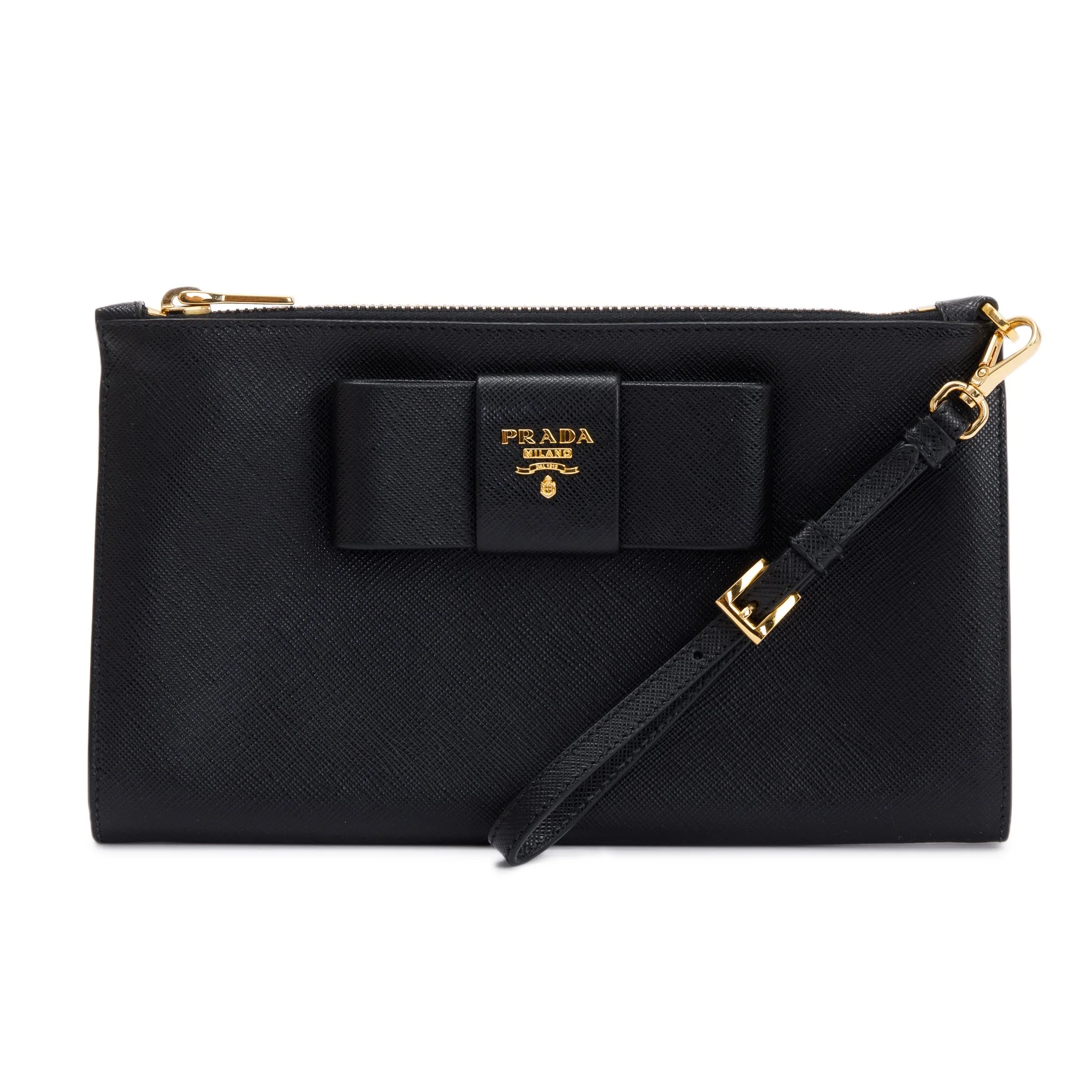 Prada Black Saffiano Wristlet Clutch w/ Box