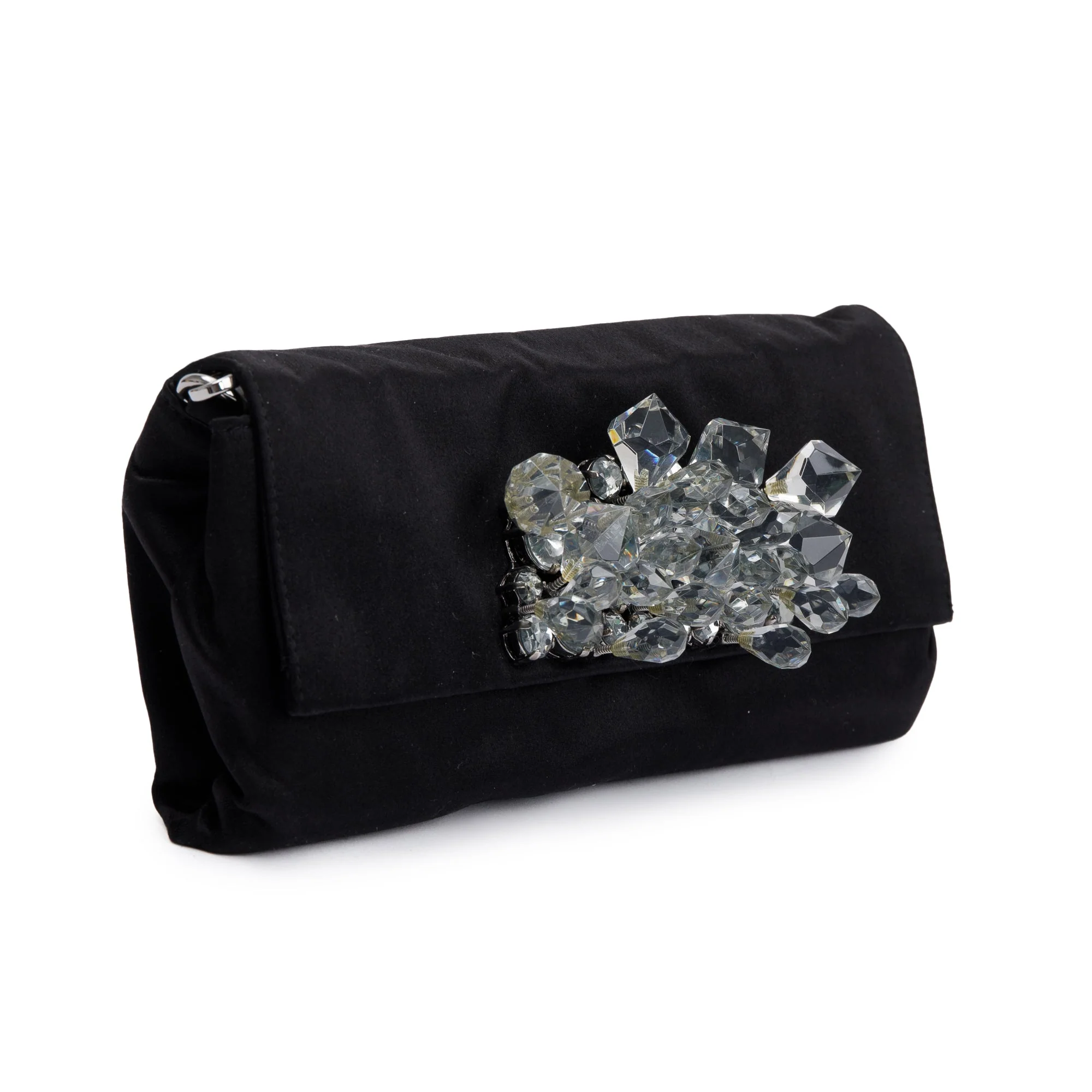 Prada Black Satin Crystal Embellished Chain Clutch - Image 4