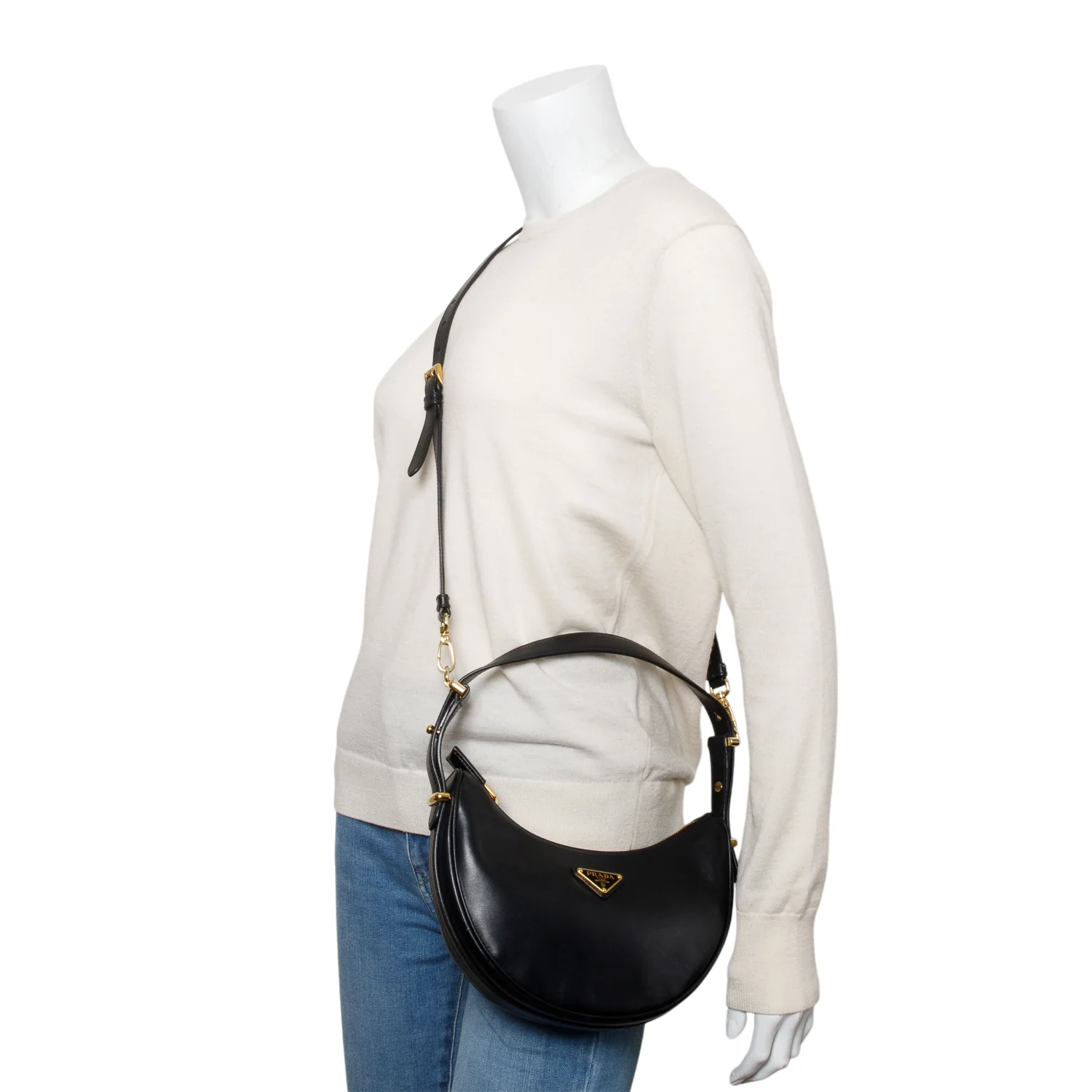 Prada Black Soft Calf Leather Small Arque Shoulder Bag w/ Strap - Image 2