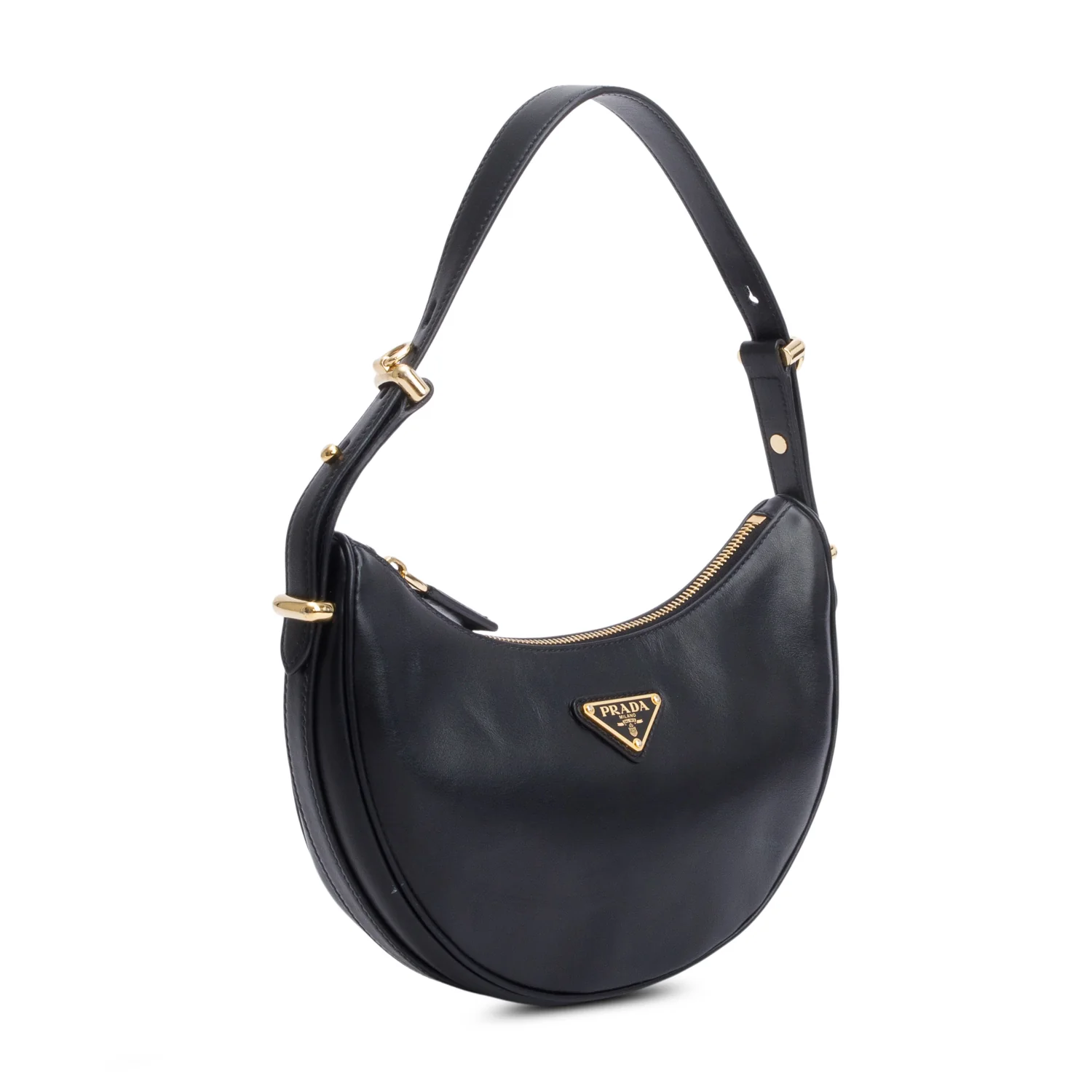 Prada Black Soft Calf Leather Small Arque Shoulder Bag w/ Strap - Image 4