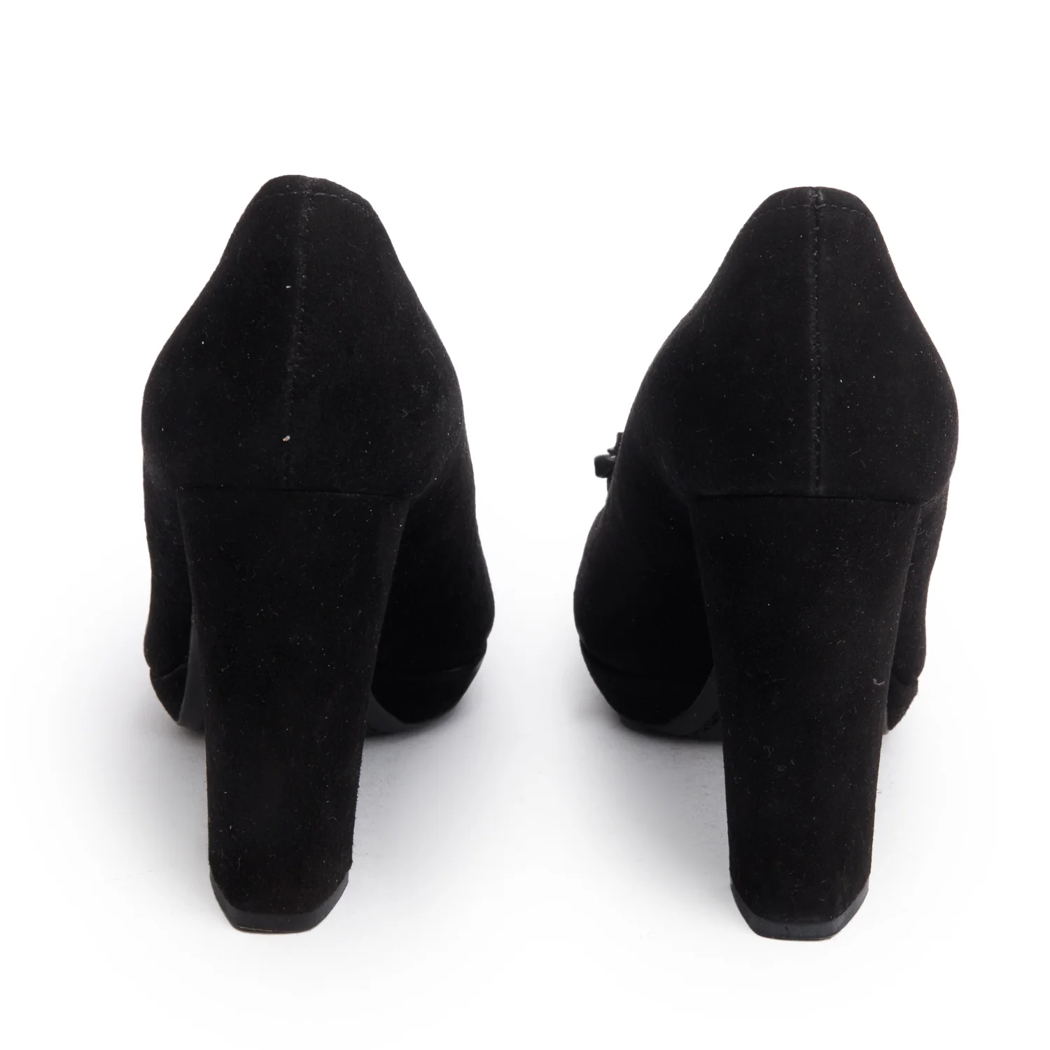 Prada Black Suede Fringe Accent Pumps, Size 6.5 w/ Box - Image 5
