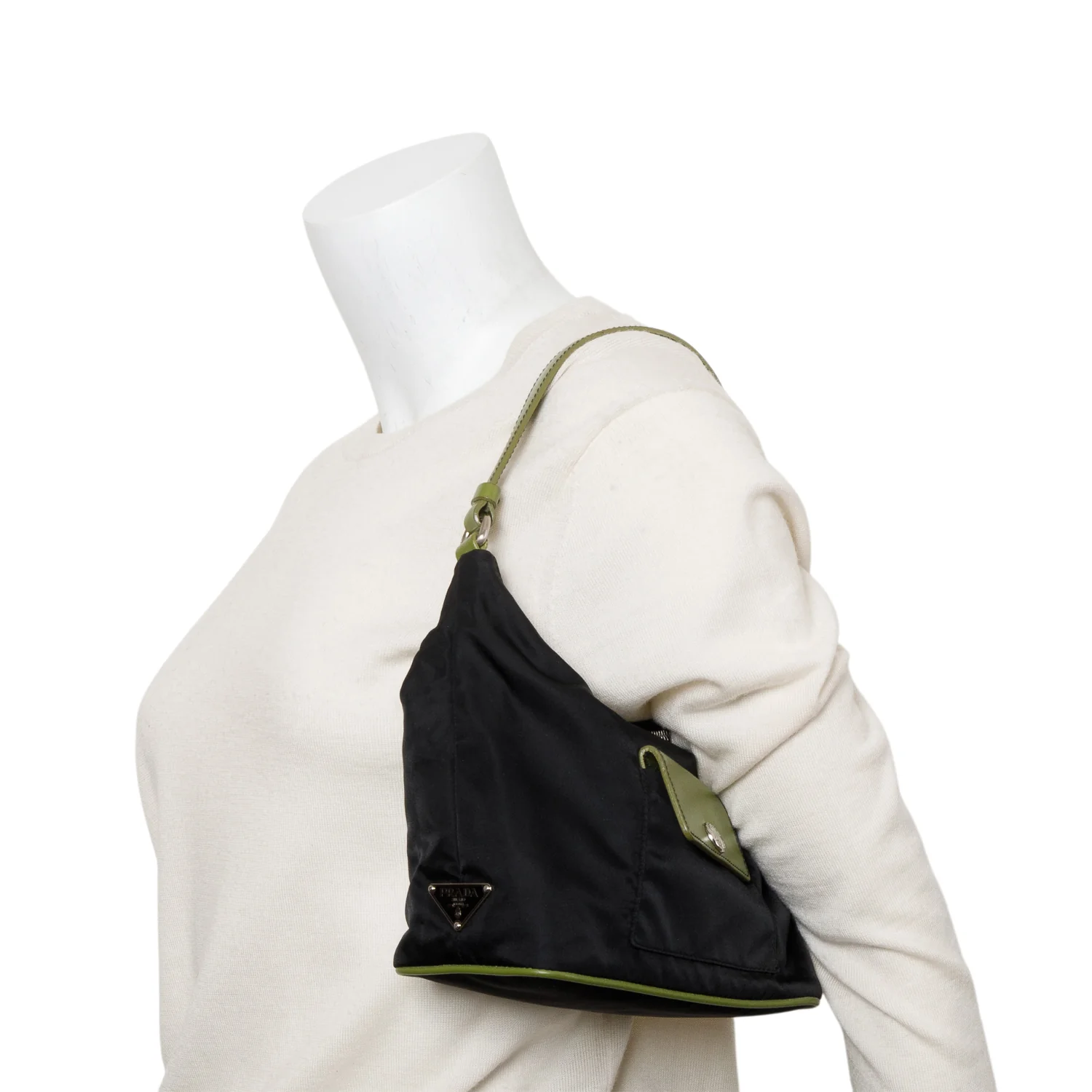Prada Black Tessuto Green Leather Mini Sirio Pocket Hobo Bag - Image 2