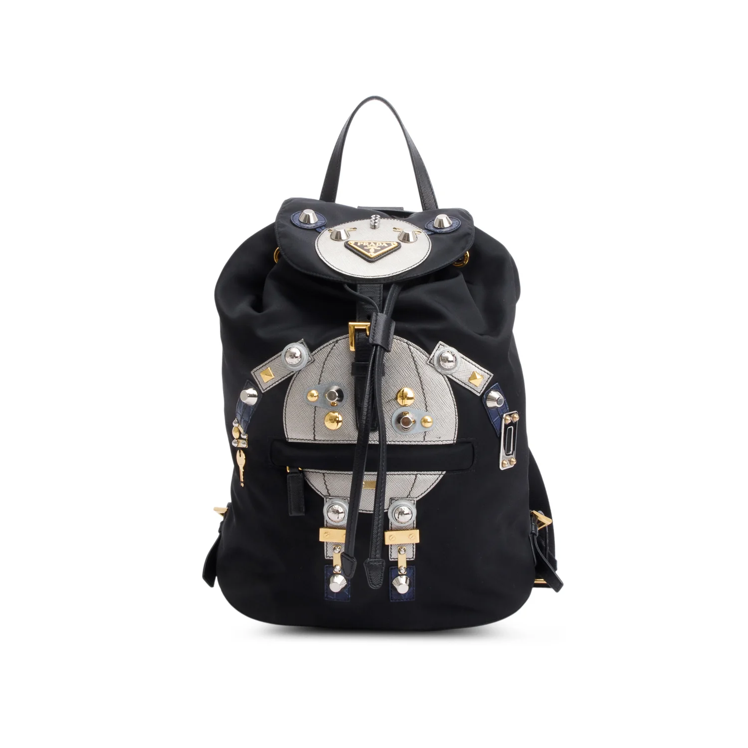 Prada Black Tessuto Nylon Grey Saffiano Leather Trim Robot Backpack