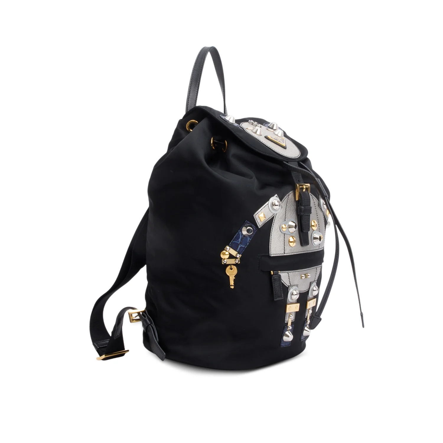 Prada Black Tessuto Nylon Grey Saffiano Leather Trim Robot Backpack - Image 3