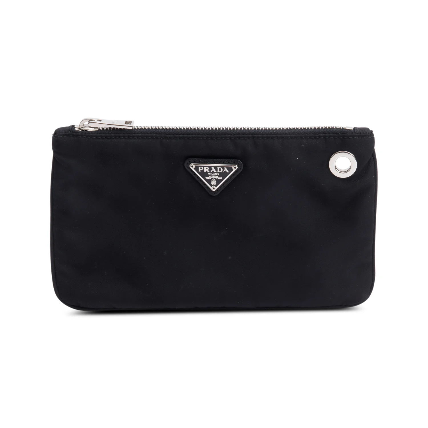 Prada Black Tessuto Nylon O-Ring Zip Pouch