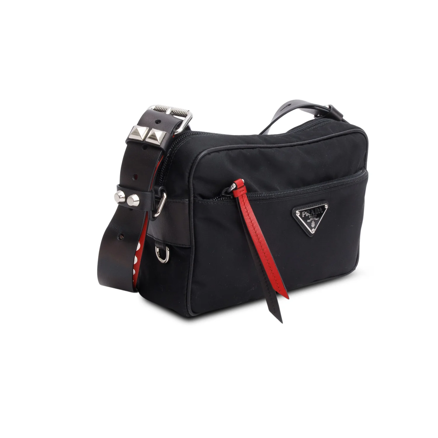 Prada Black Tessuto Nylon Studded New Vela Shoulder Bag - Image 4