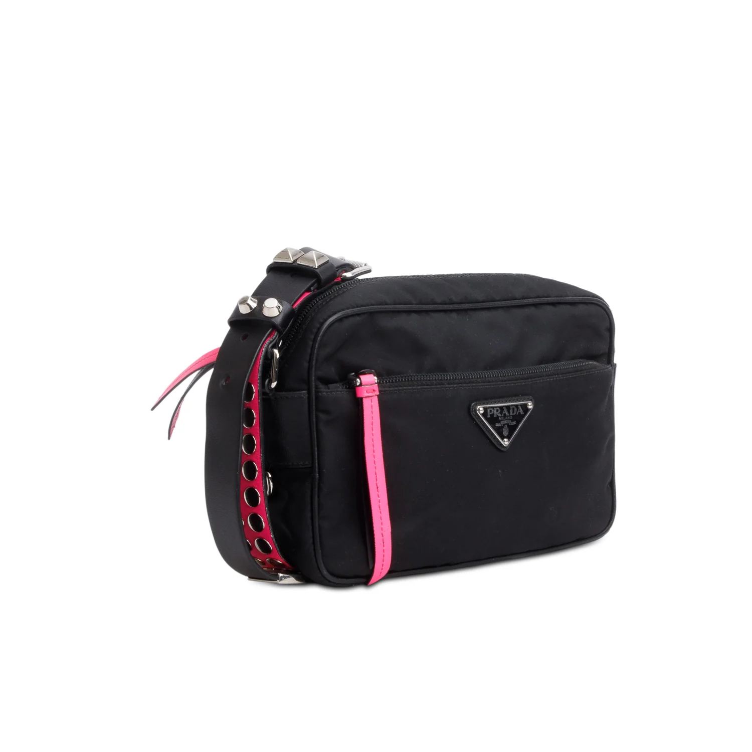 Prada Black Tessuto Nylon Studded New Vela Shoulder Bag - Image 4