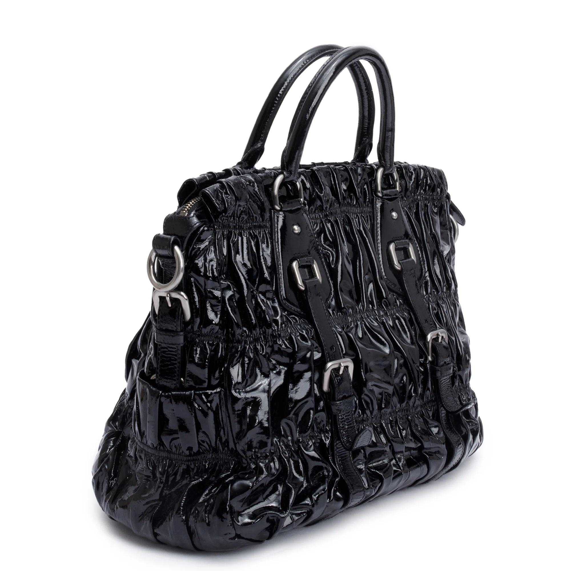 Prada Black Vernice Gaufre Shopping Tote w/ Strap & Authenticity Card - Image 6