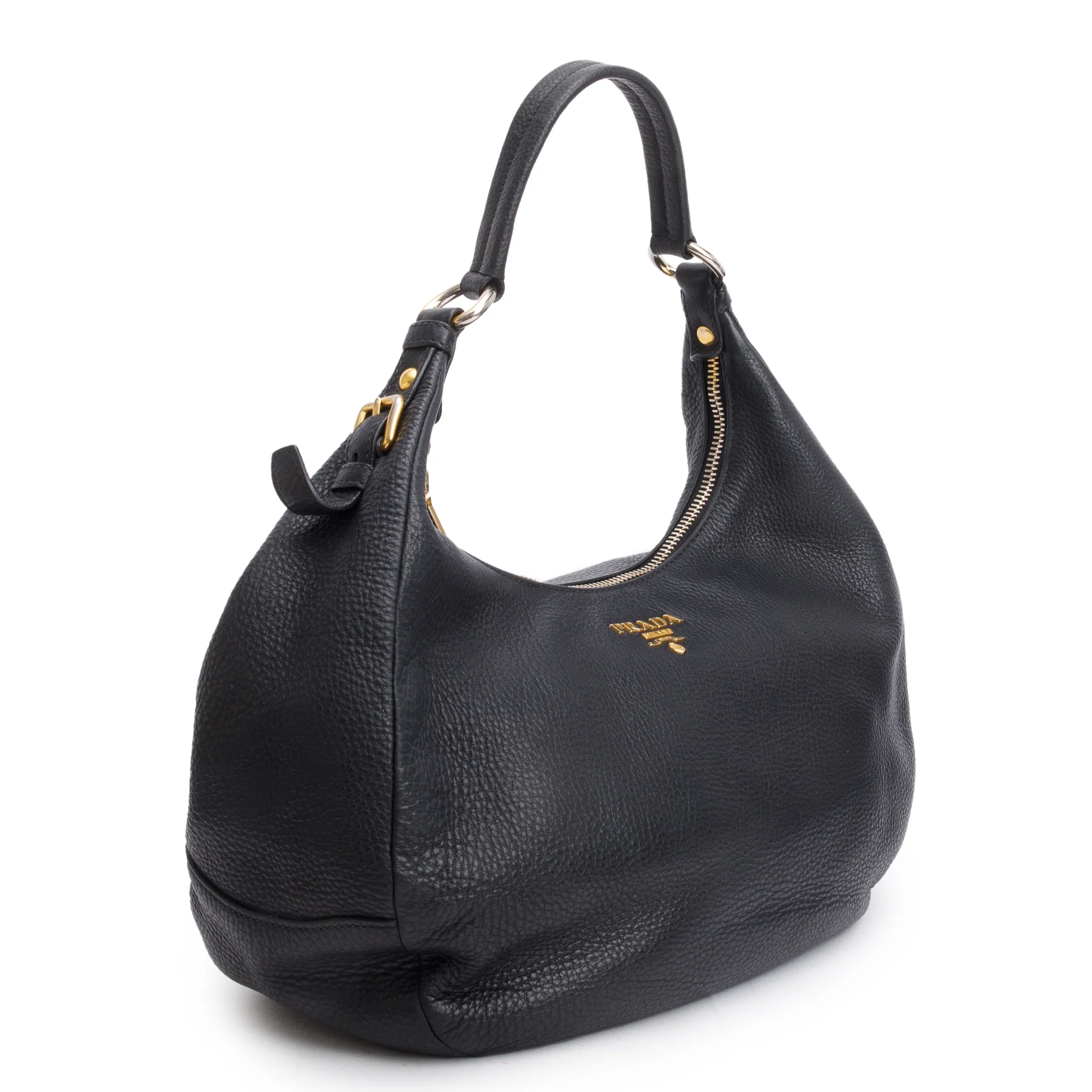 Prada Black Vitello Daino Leather Zip Top Hobo - Image 2