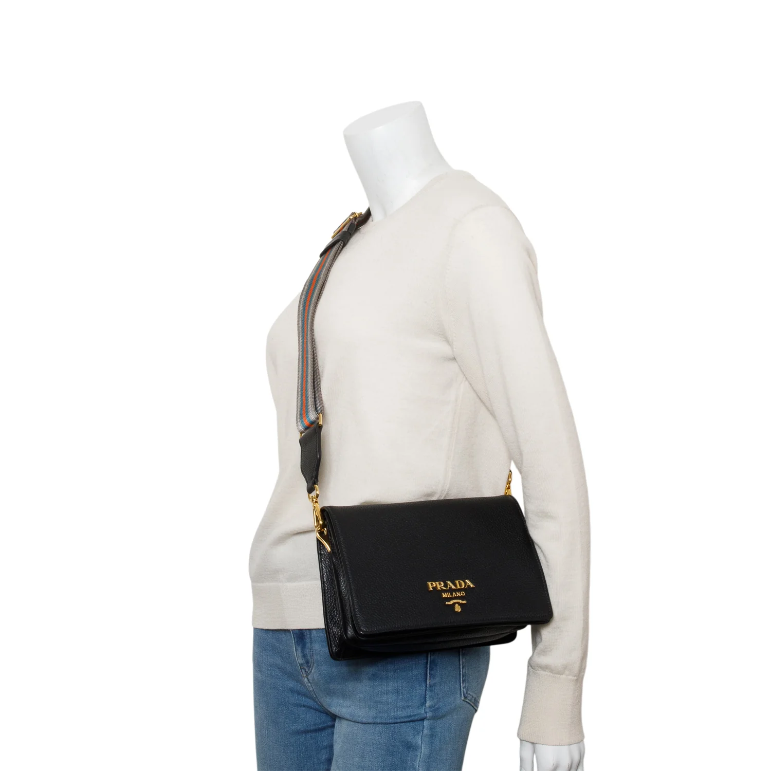 Prada Black Vitello Daino Phenix Flap Crossbody Bag w/ Box, Straps & Authenticity Card - Image 2
