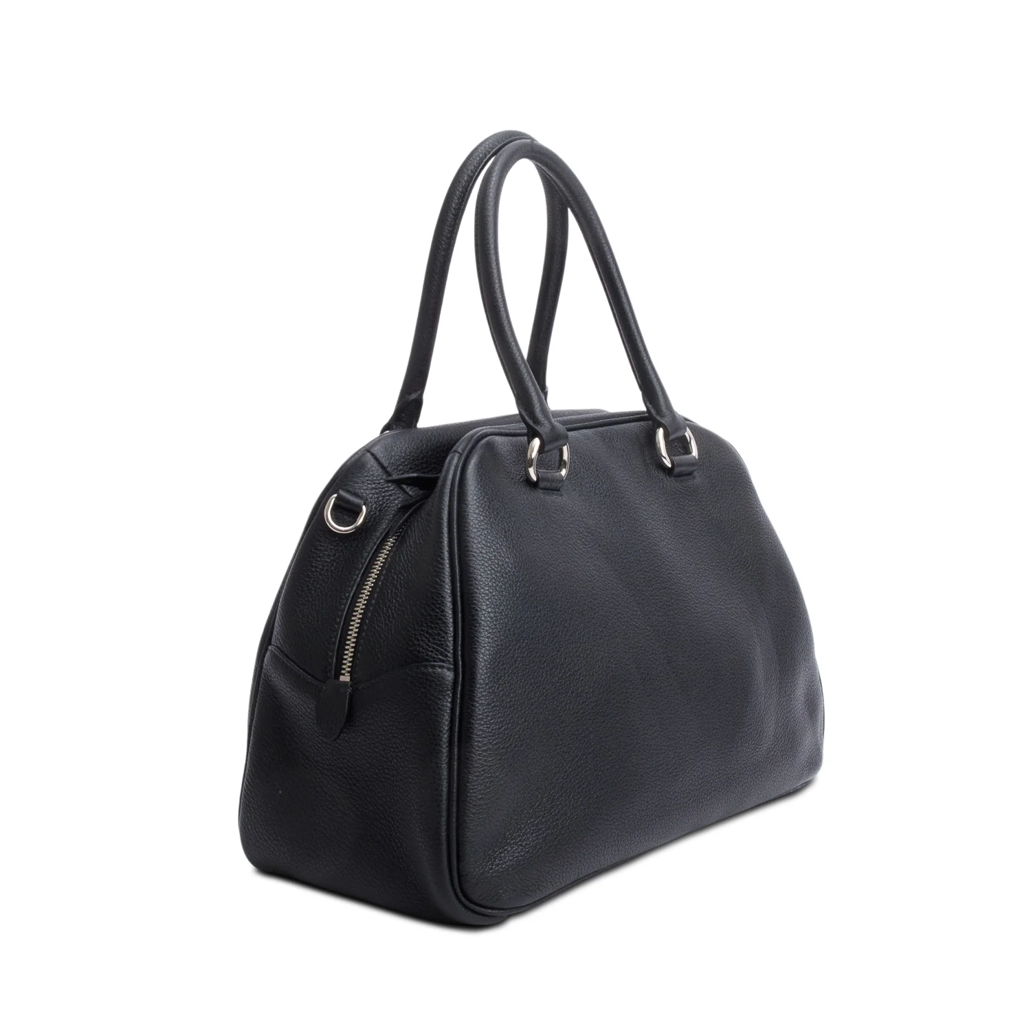 Prada Black Vitello Phenix Leather Convertible Bowling Bag/ Strap & Authenticity Card - Image 5