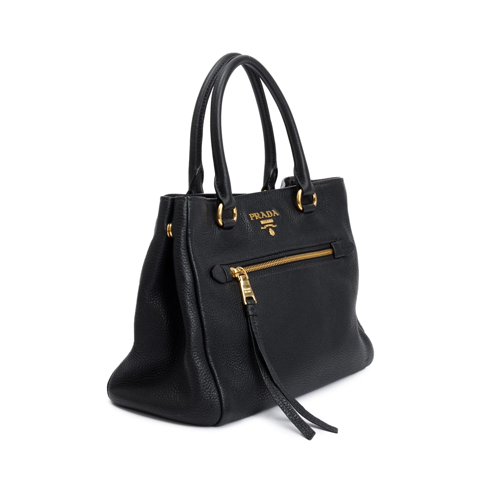 Prada Black Vitello Phenix Leather Pocket Tote w/ Strap & Authenticity Card - Image 3