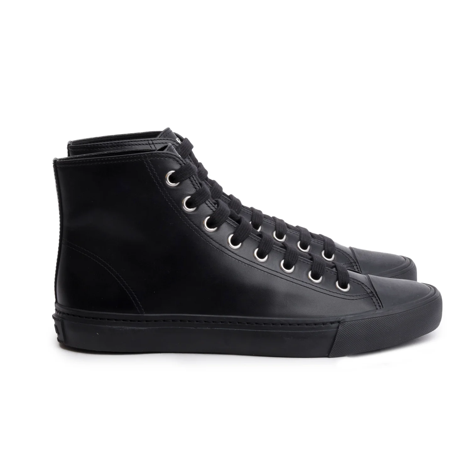 Prada Black Vitello Plume Logo High Top Sneakers, Men's Size 9 w/ Box - Image 3