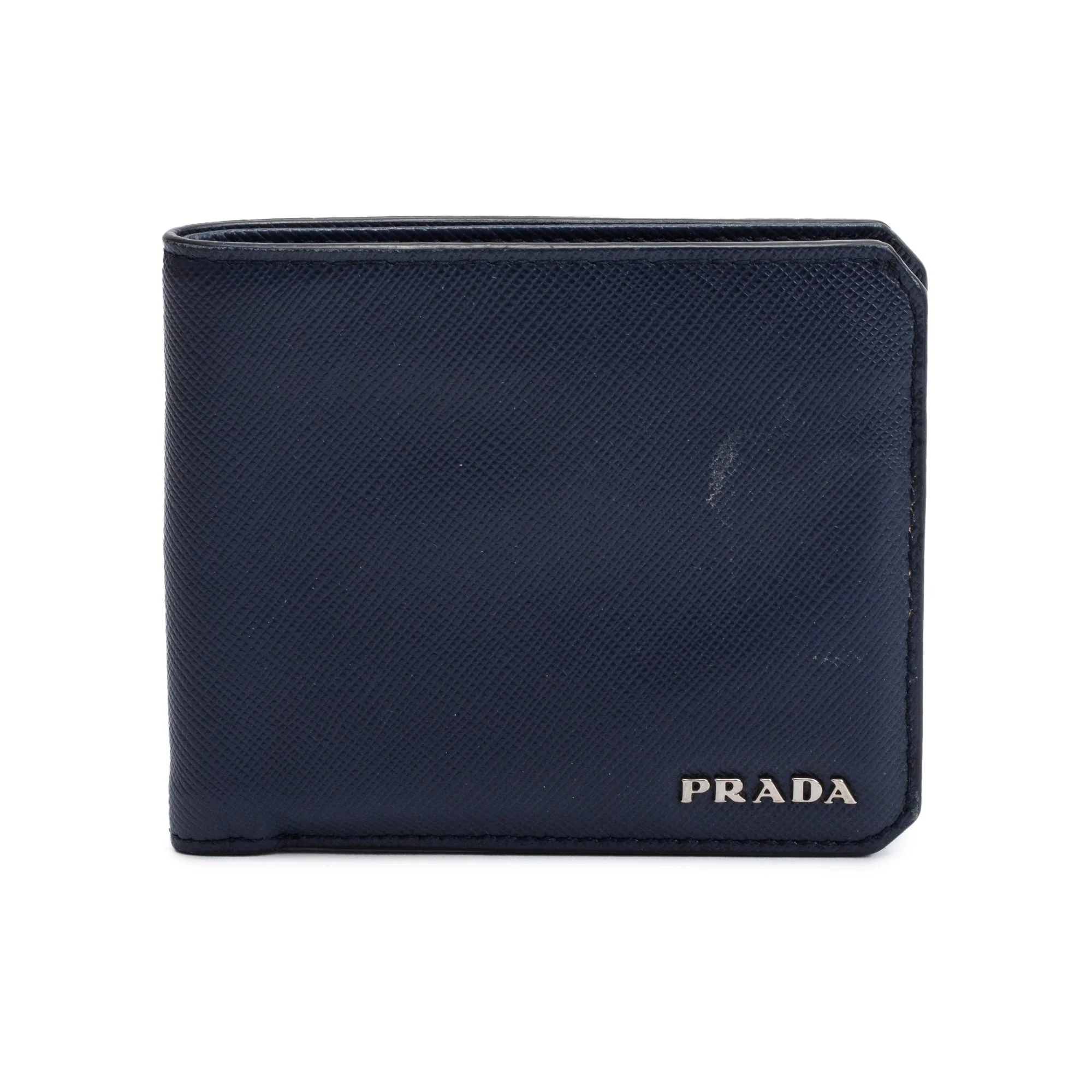 Prada Blue Saffiano Leather Bi-Fold Wallet