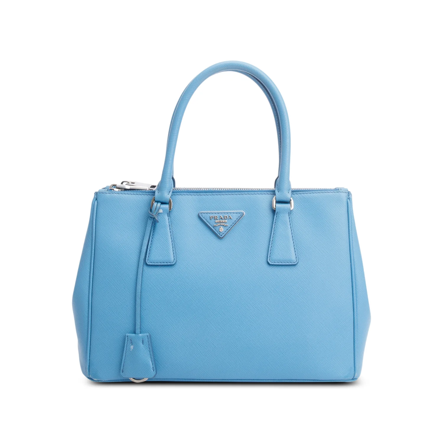 Prada Blue Saffiano Leather Small Double Zip Galleria Tote w/ Strap - Image 3