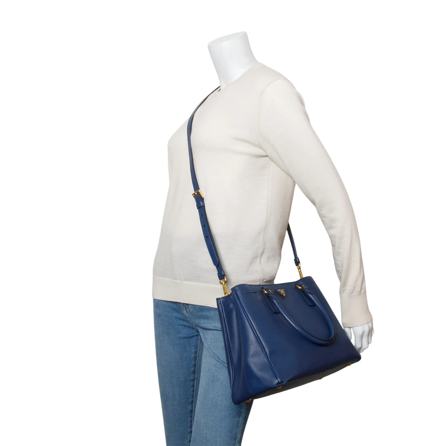 Prada Blue Saffiano Lux Medium Galleria Tote w/ Strap - Image 2