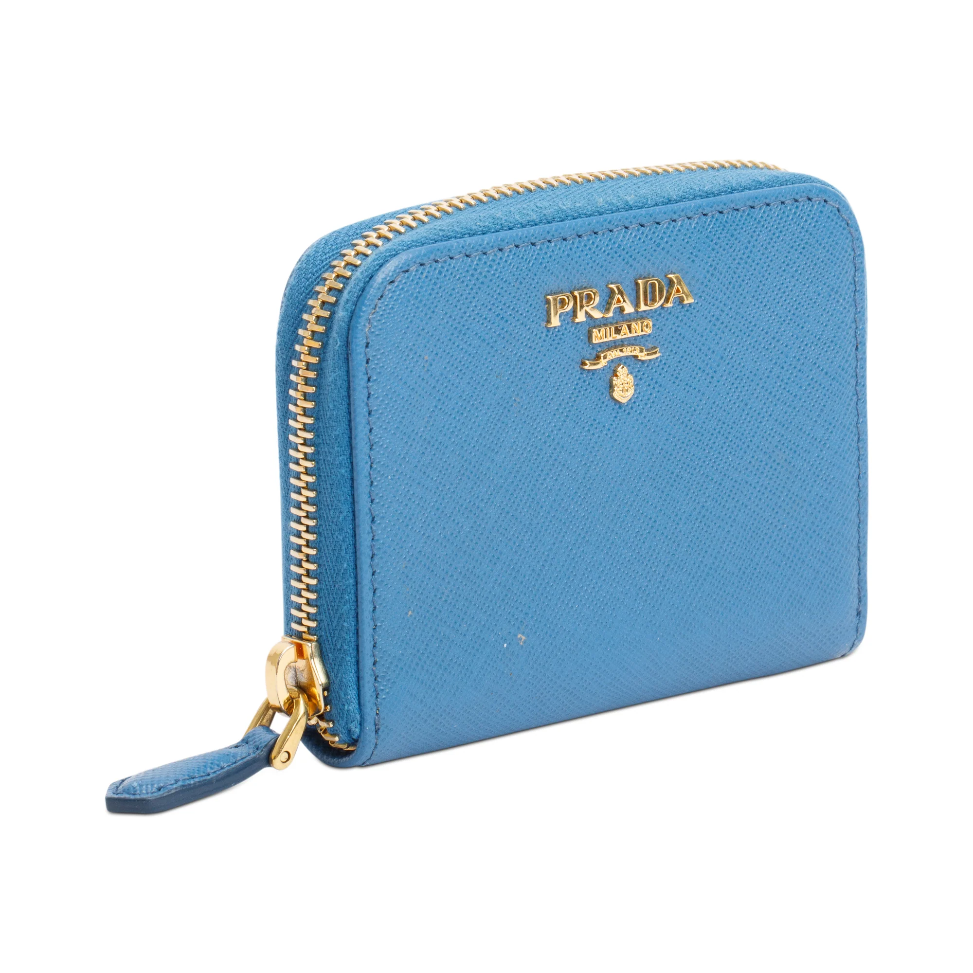 Prada Blue Saffiano Metal Zippy Coin Purse w/ Box & Authenticity Card
