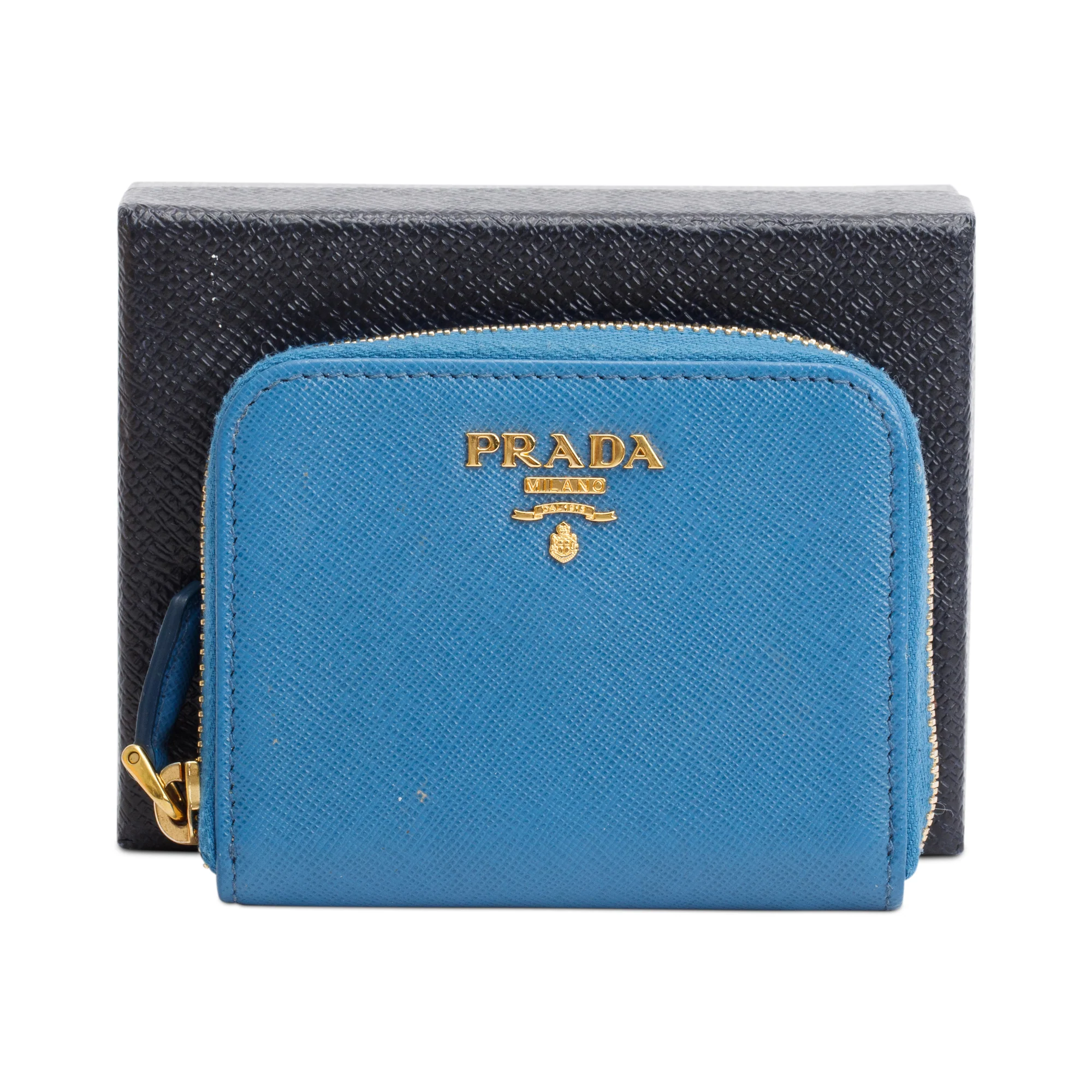 Prada Blue Saffiano Metal Zippy Coin Purse w/ Box & Authenticity Card - Image 2