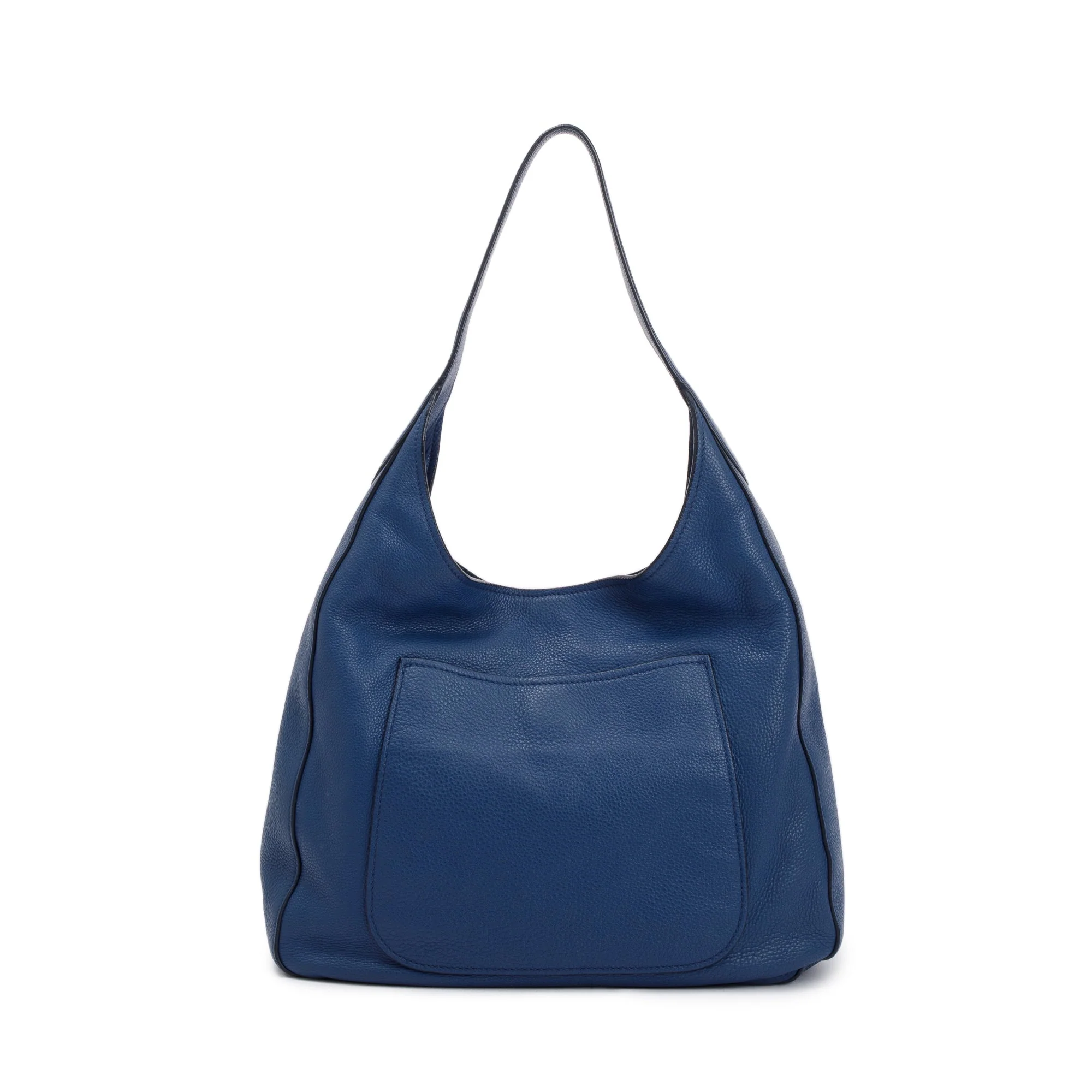 Prada Blue Vitello Daino Leather Pocket Hobo Bag - Image 4