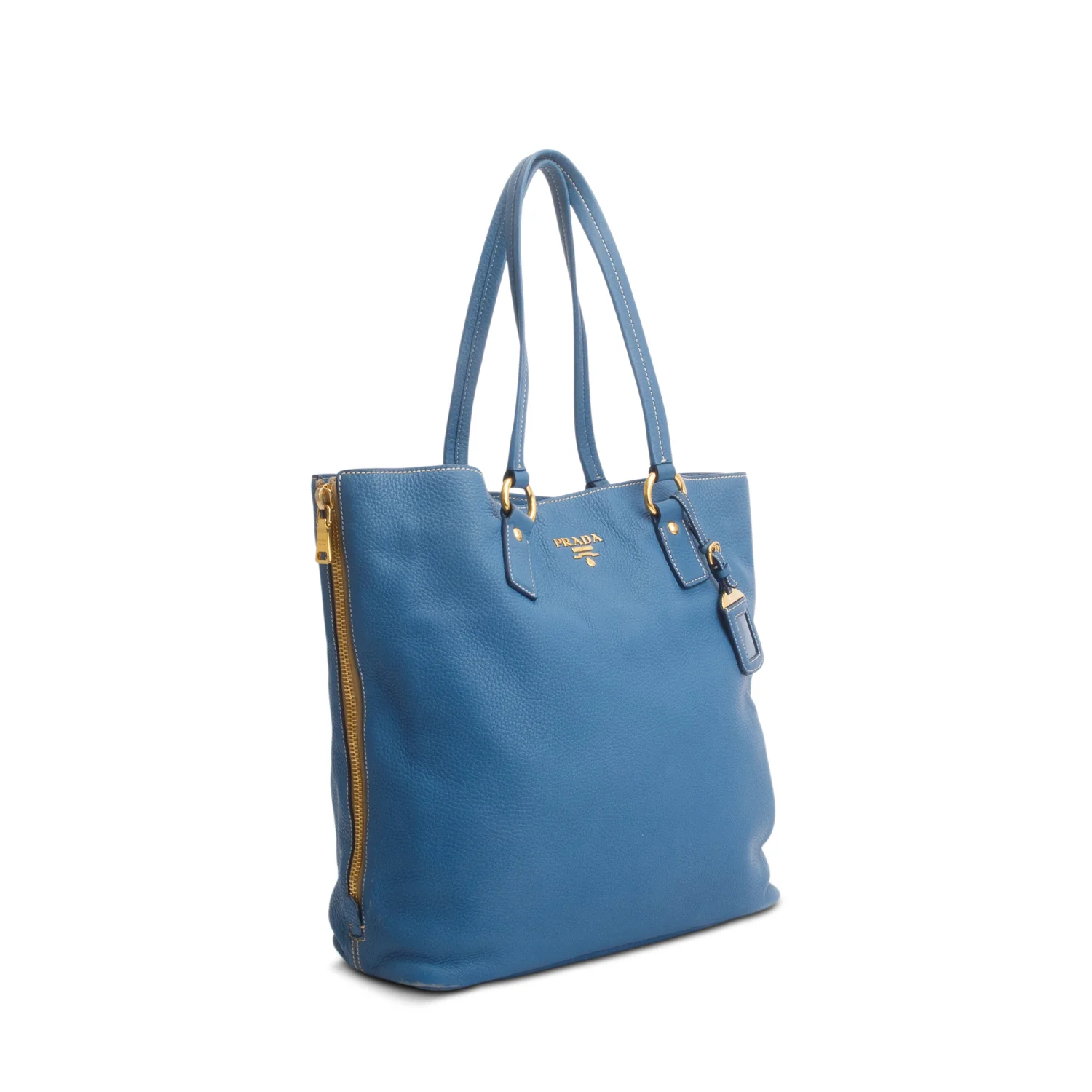 Prada Blue Vitello Daino Size Zip Tote w/ Authenticity Card - Image 3