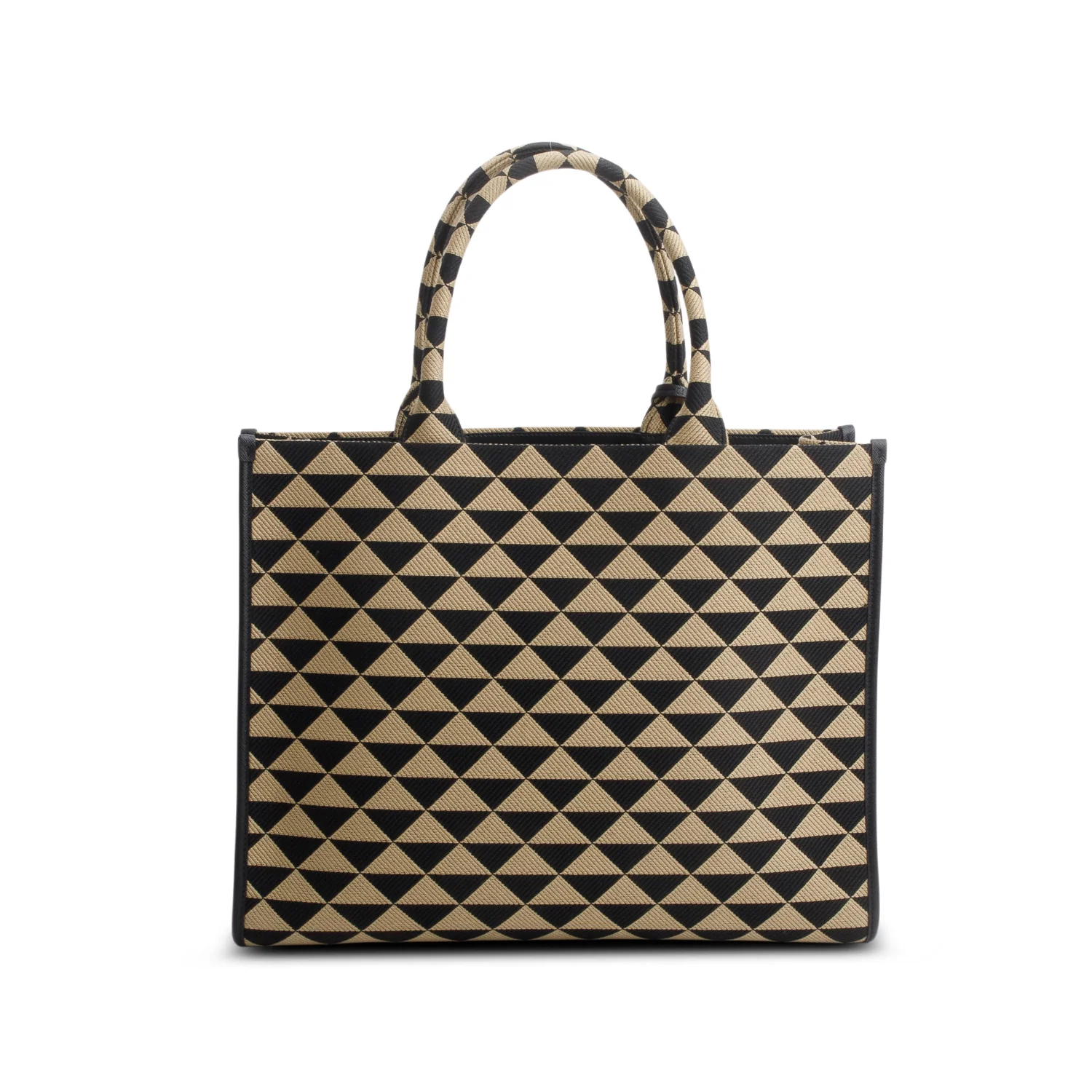 Prada Brown Black Jacquard Triangolo Symbole Embroidered Large Tote - Image 3