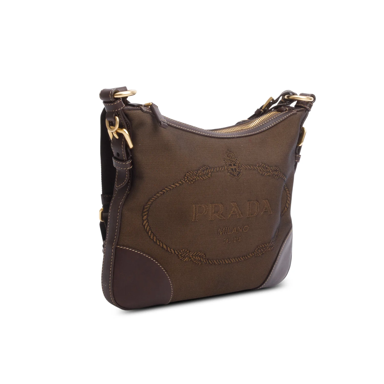 Prada Brown Canapa Jacquard Logo Flat Messenger Bag w/ Authenticity Card - Image 4