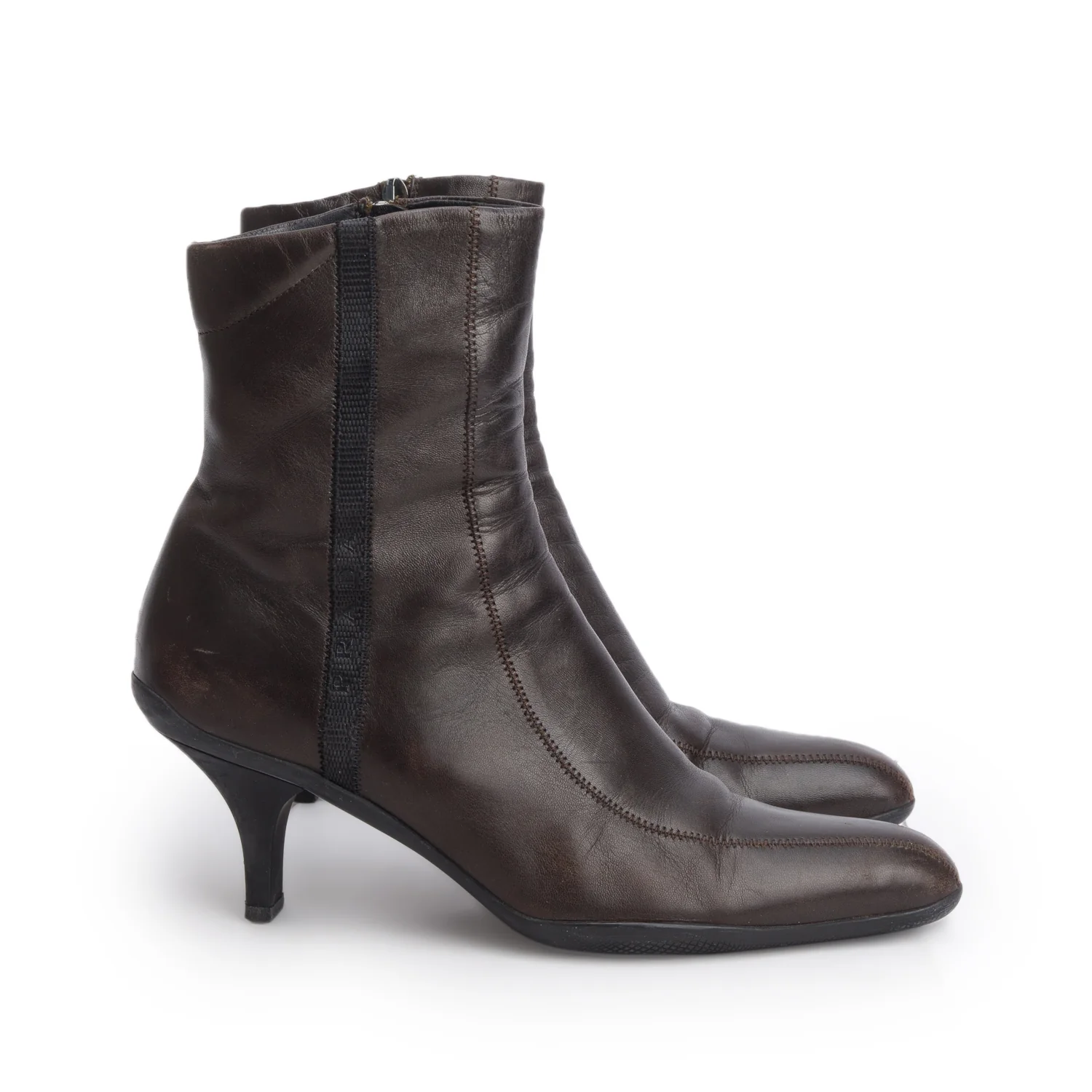 Prada Brown Leather Booties, Size 38.5 - Image 2