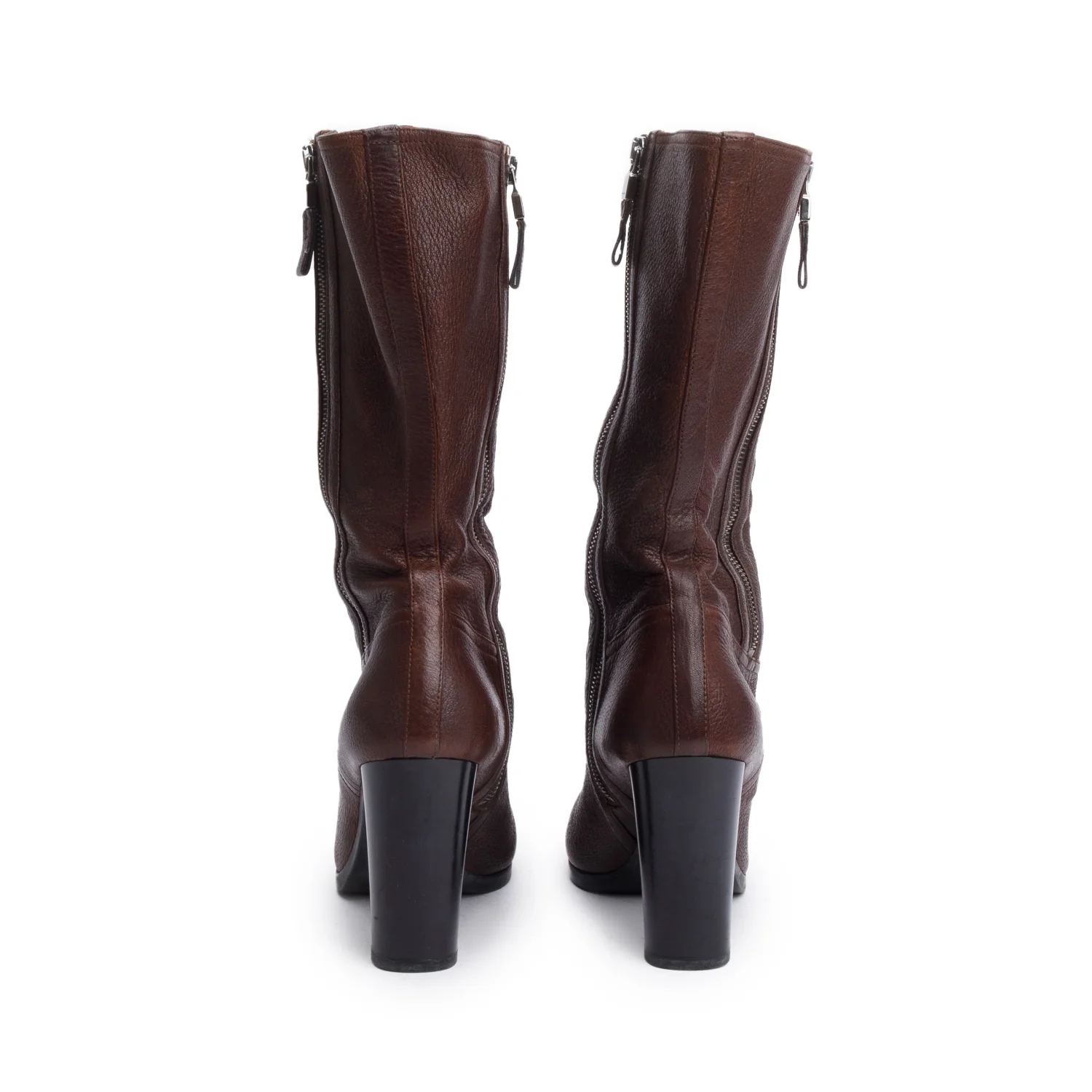 Prada Brown Leather Mid-Calf Boots, Size 40 - Image 3