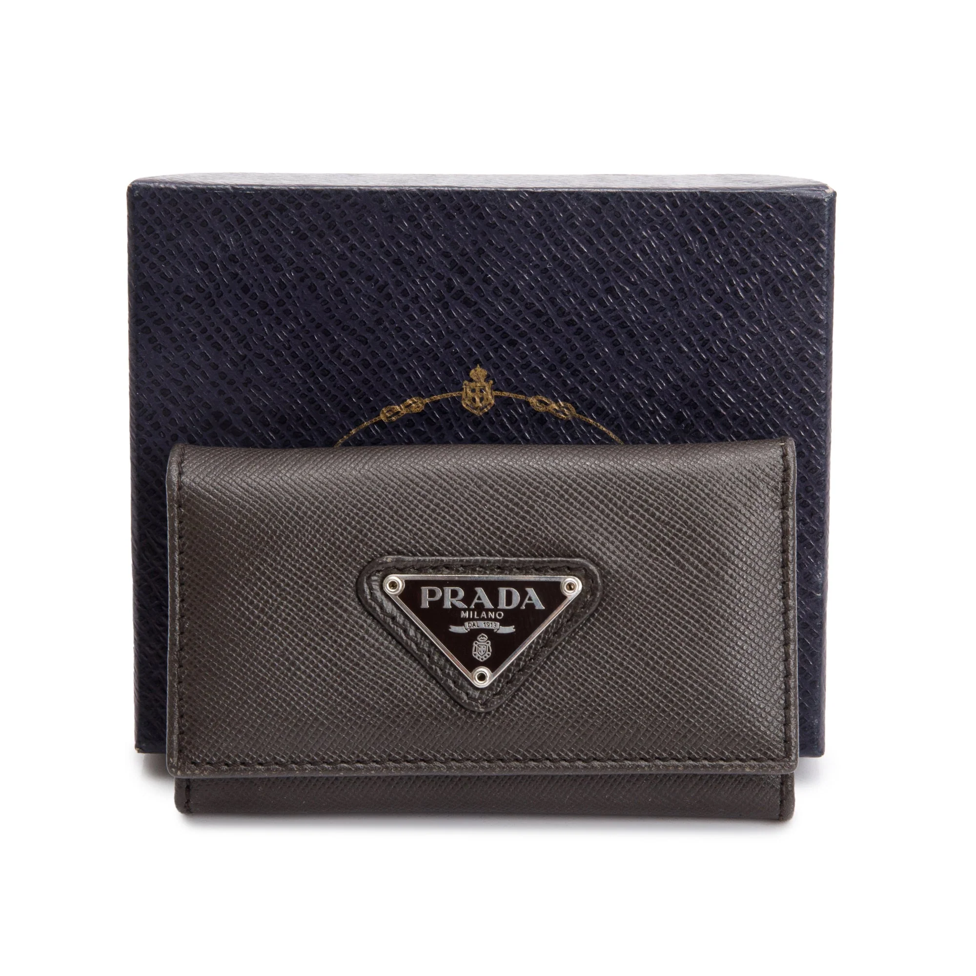 Prada Brown Saffiano Leather 6 Key Holder w/ Box - Image 2