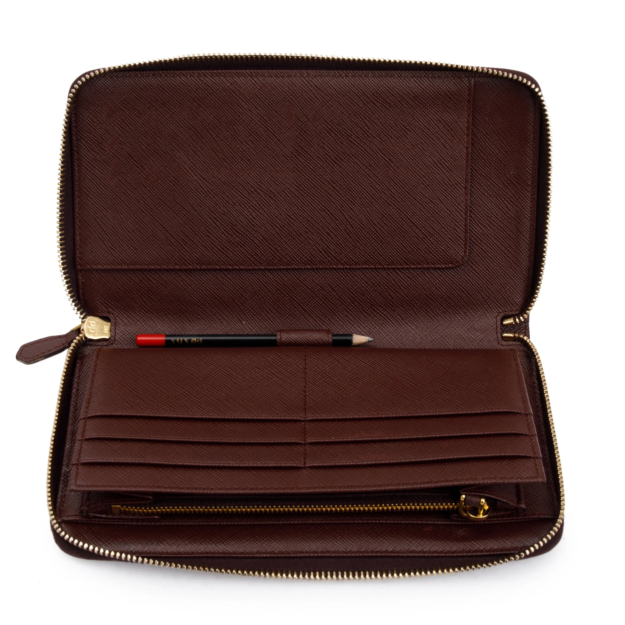 Prada Brown Saffiano Leather Zip Around Wallet - Image 10