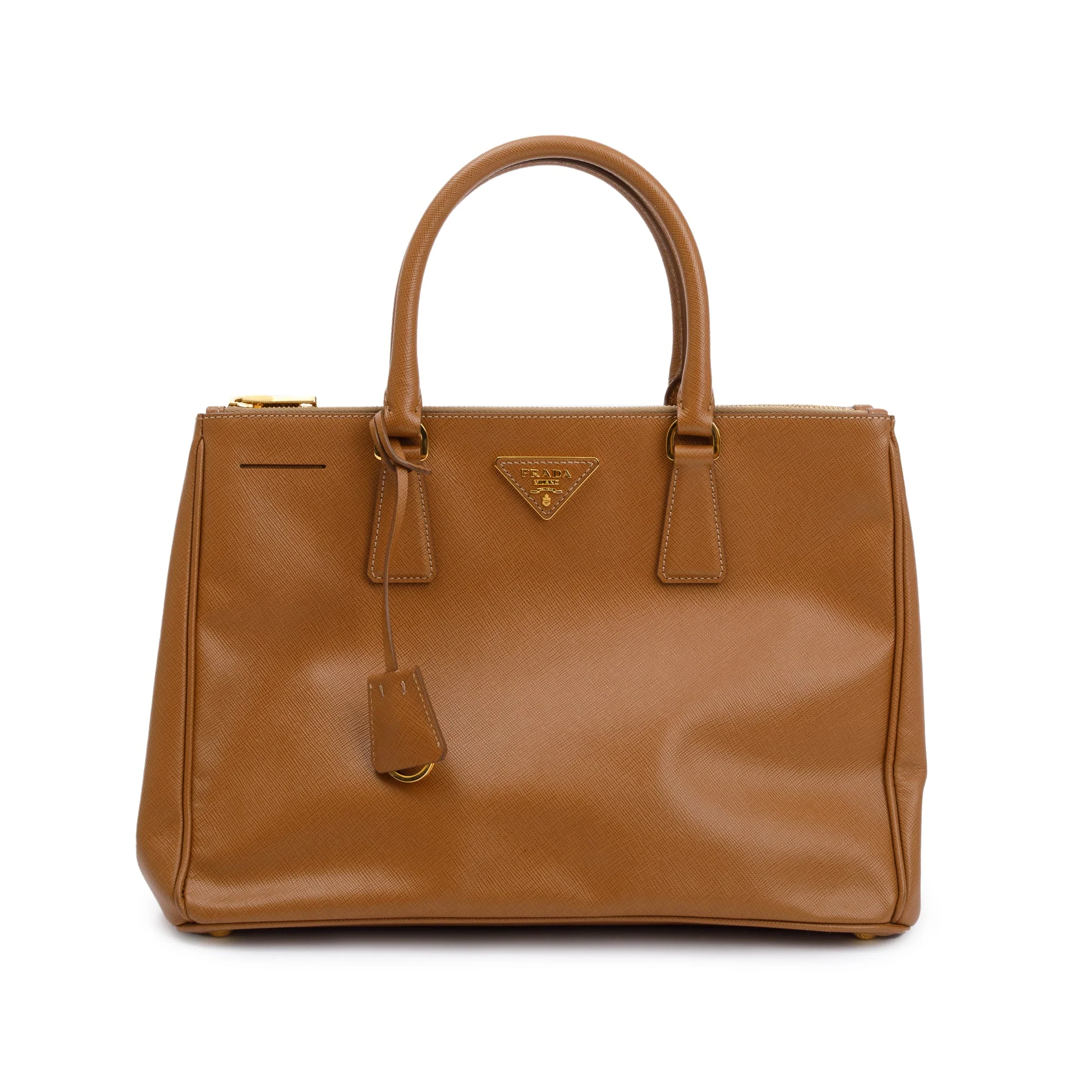 Prada Brown Saffiano Lux Medium Double Zip Galleria Tote w/ Strap - Image 3