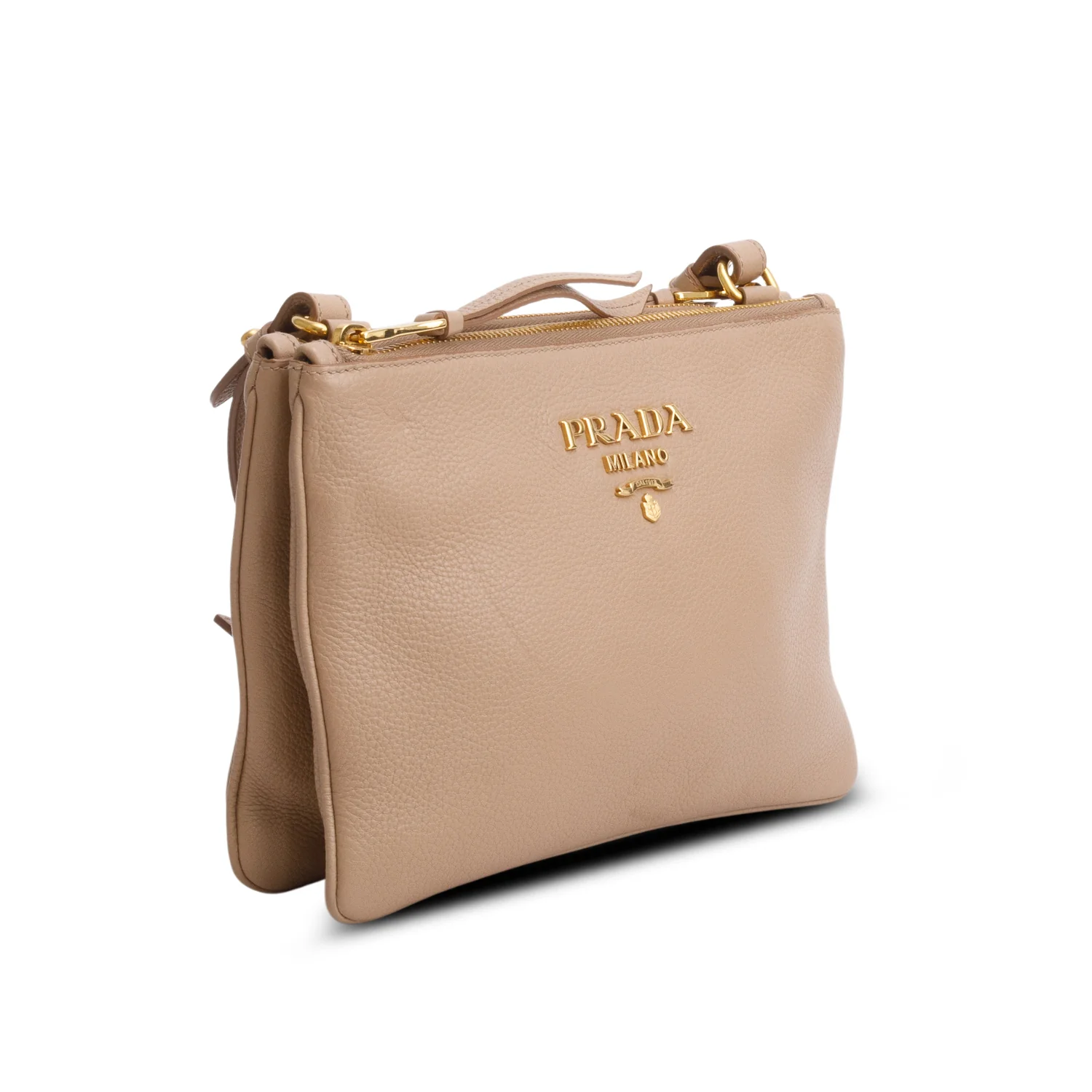 Prada Brown Vitello Daino Double Zip Crossbody Bag w/ Authenticity Card - Image 4