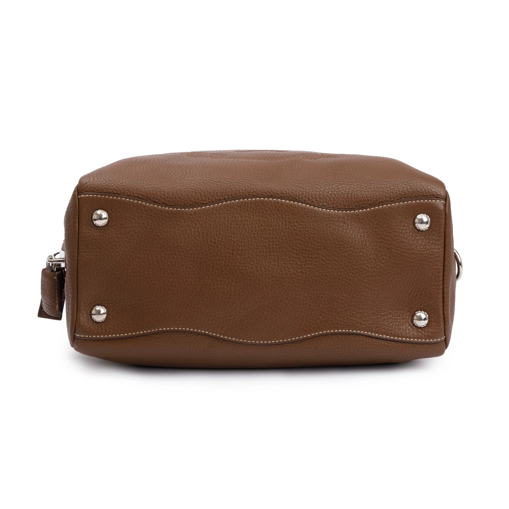 Prada Brown Vitello Daino Leather Medium Bauletto Logo Bag - Image 5
