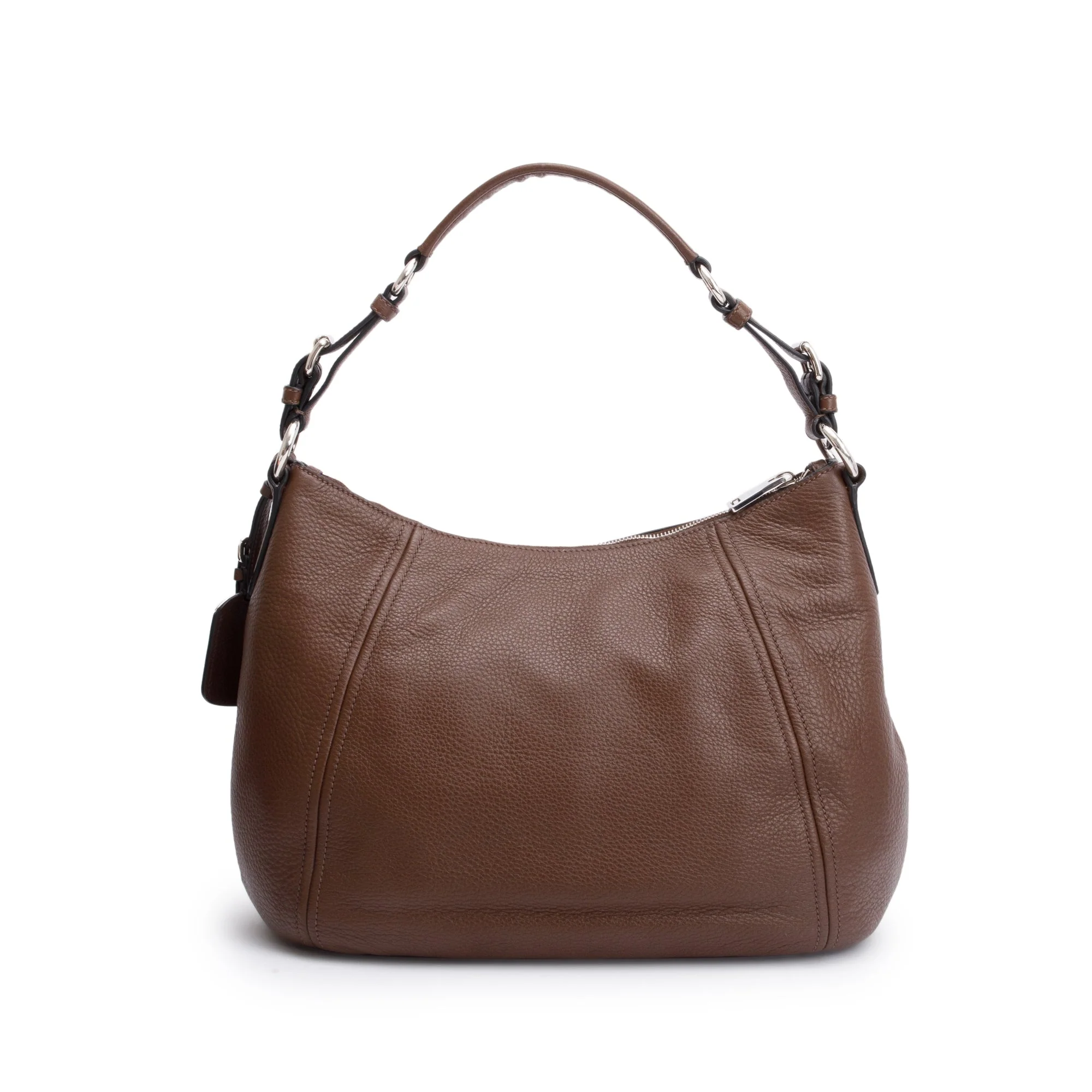 Prada Brown Vitello Phenix Leather Zip Top Hobo Bag - Image 4