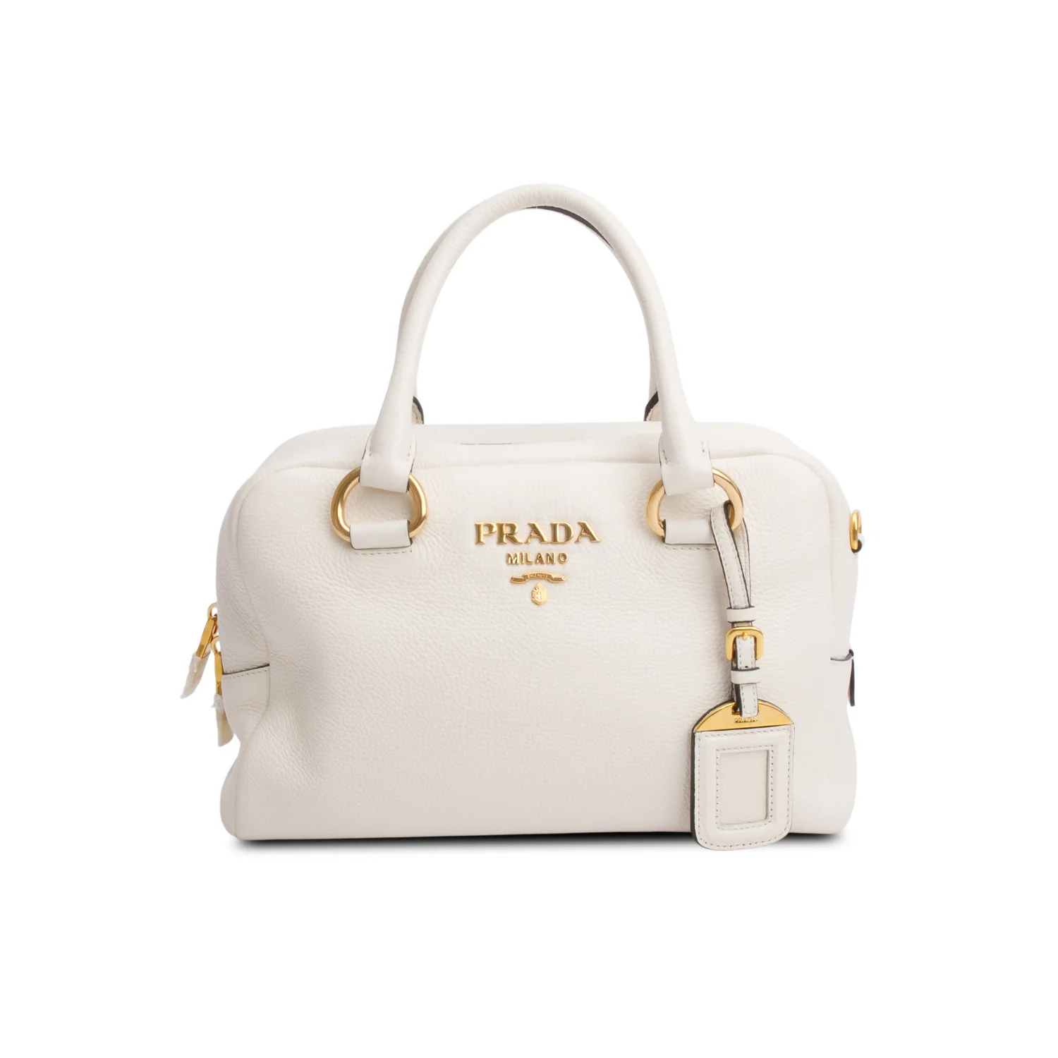 Prada Cream Vitello Phenix Convertible Bauletto Bag w/ Strap & Authenticity Card - Image 3
