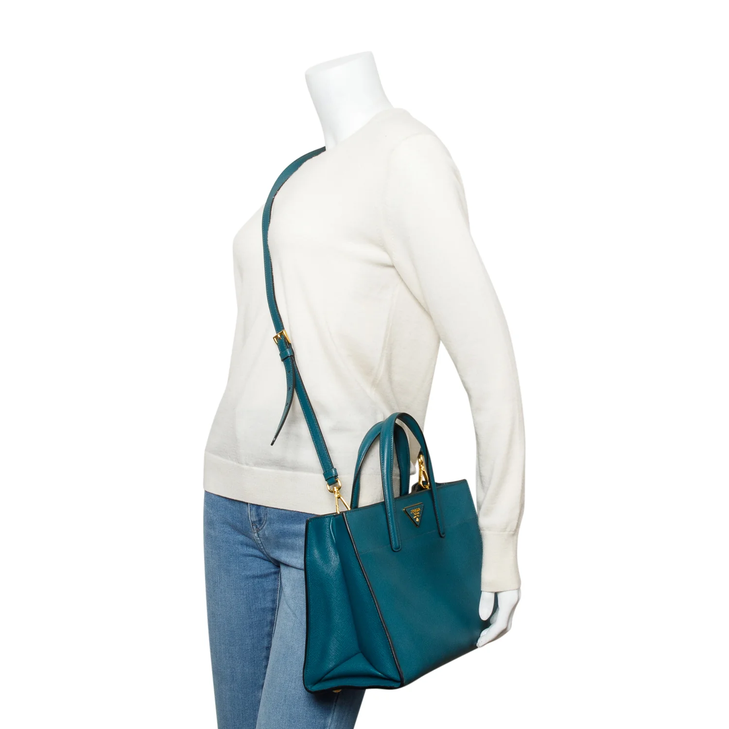 Prada Green Saffiano Soft Triple Pocket Convertible Tote w/ Strap - Image 2