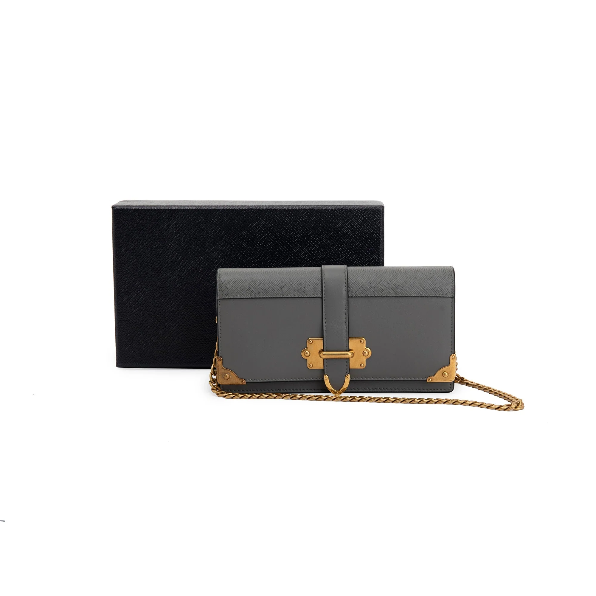 Prada Grey City Calf Cahier Wallet on Chain w/ Box & Authenticity Card - Image 2