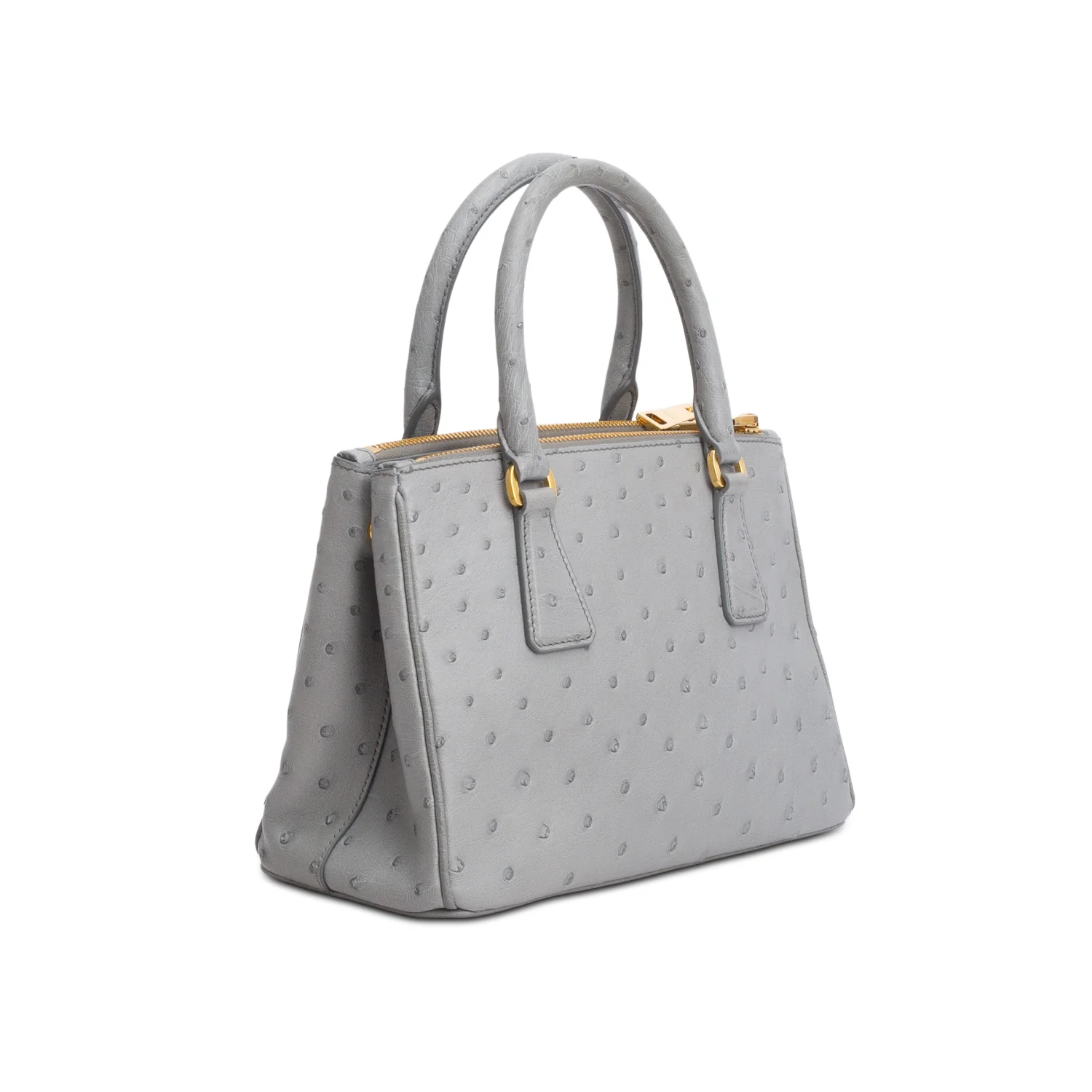 Prada Grey Ostrich Leather Small Double Zip Galleria - Image 4