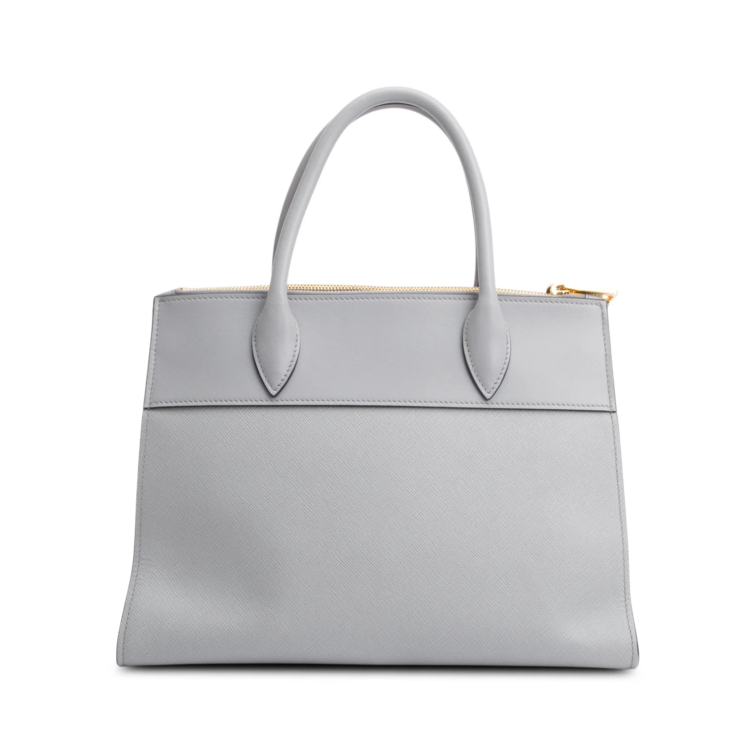 Prada Grey Saffiano & City Calf Leather Small Paradigme Tote w/ Strap - Image 5
